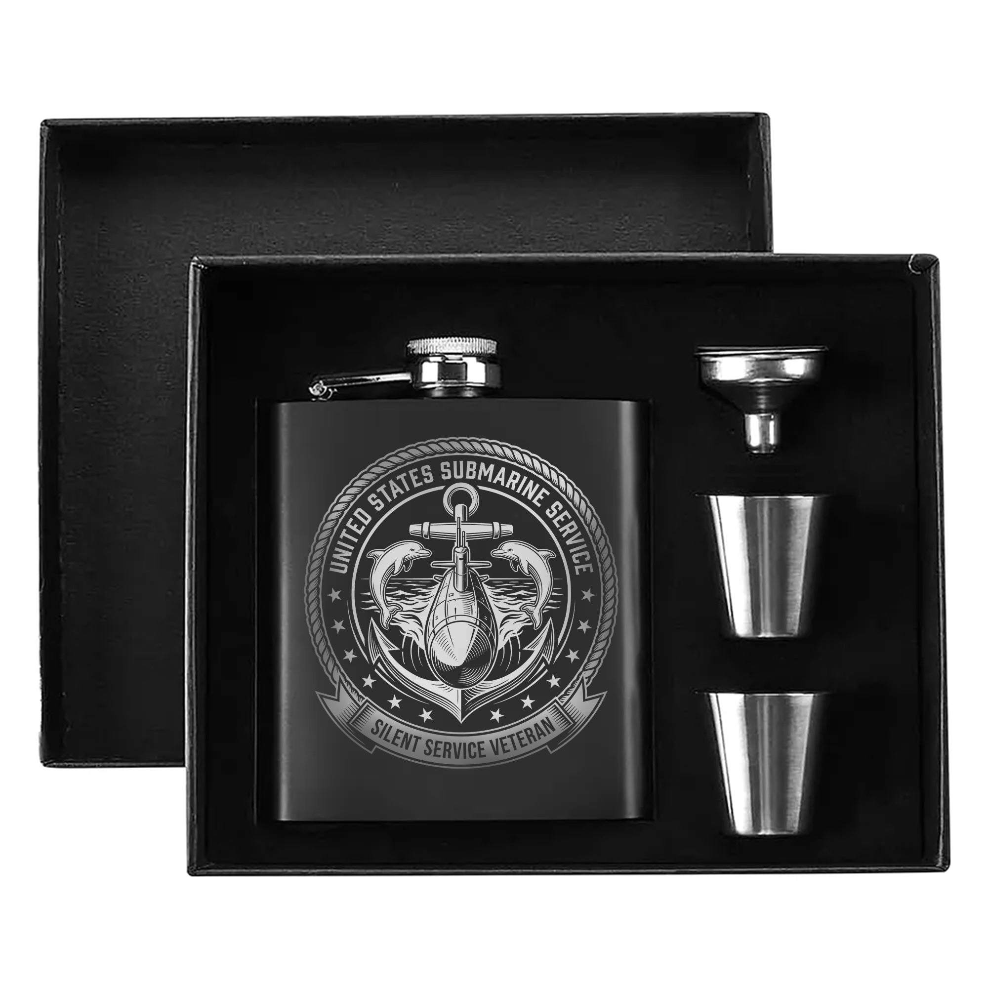 Silent Service Veteran Tribute Gift Hip Flask Set Secondary image