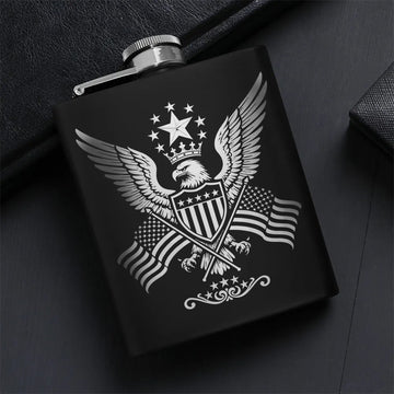 Patriotic Eagle Emblem Design Hip Flask Set