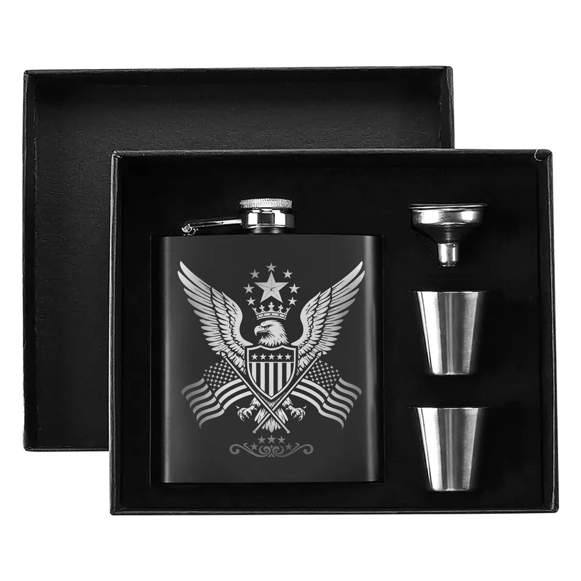 Patriotic Eagle Emblem Design Hip Flask Set