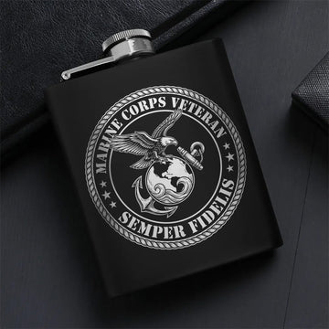 Marine Corps Veteran Gift Set Hip Flask Set