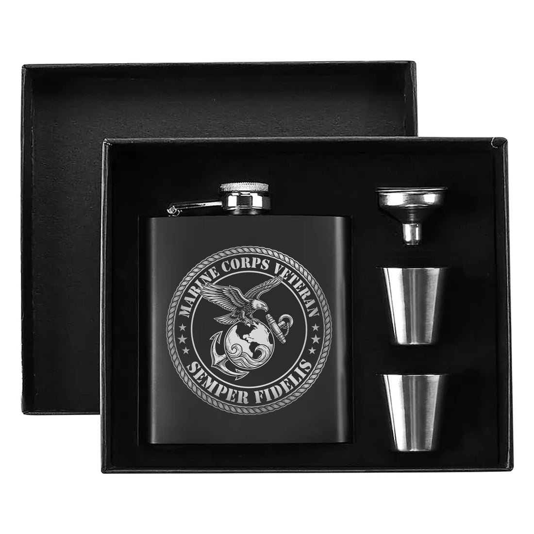 Marine Corps Veteran Gift Set Hip Flask Set