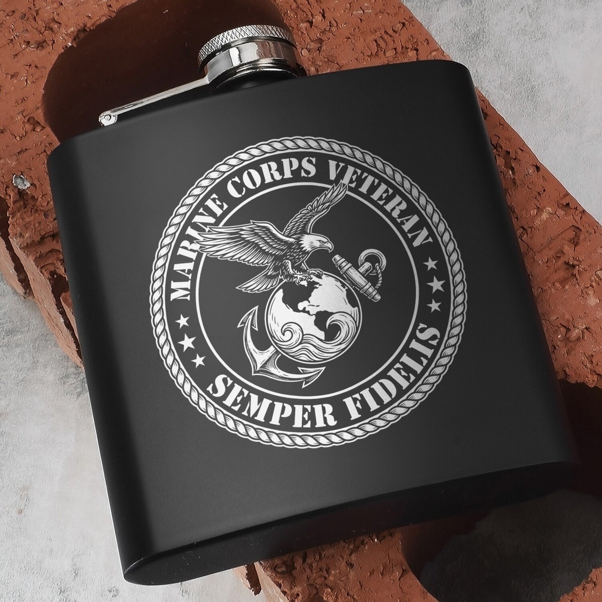 Marine Corps Veteran Gift Set Hip Flask Set