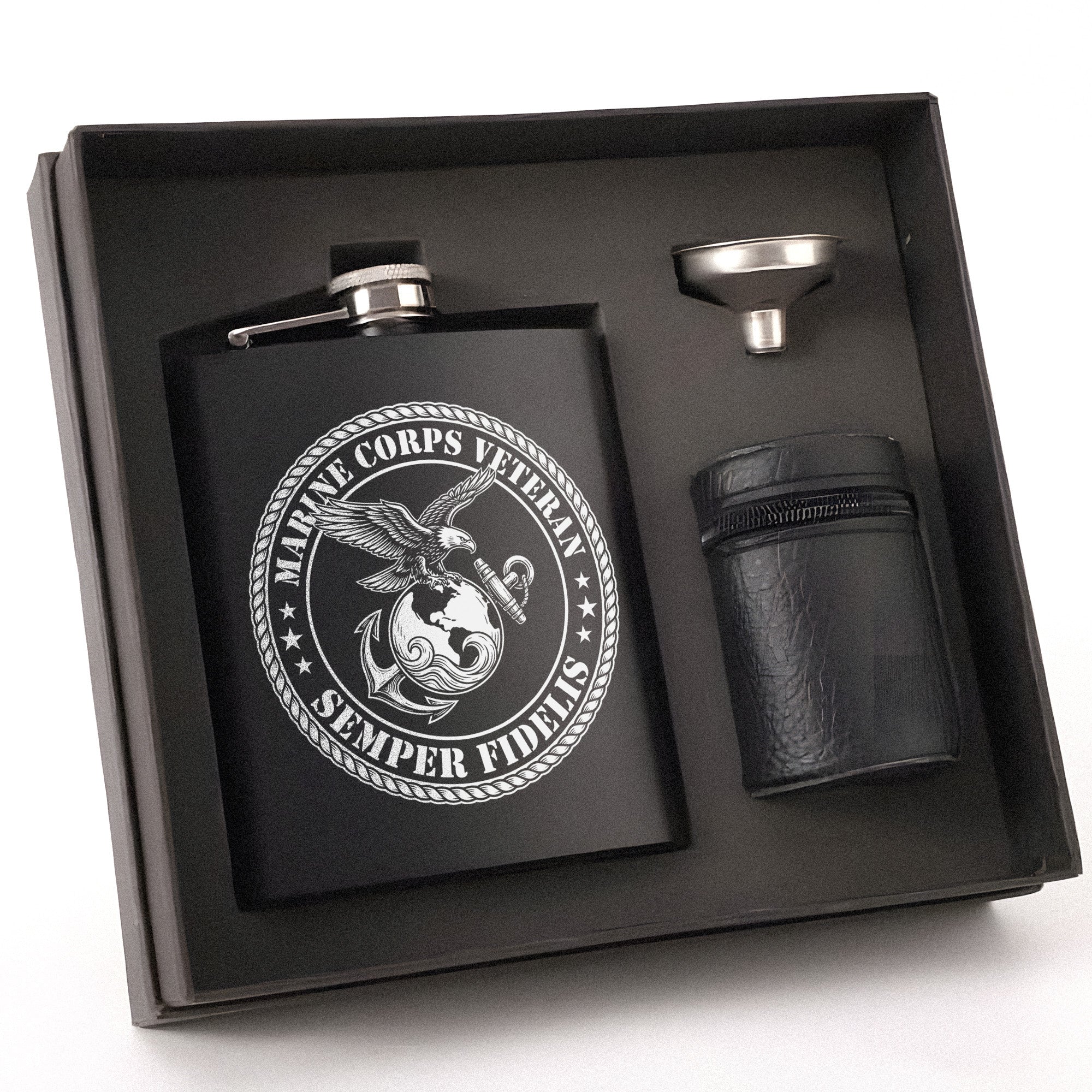 Marine Corps Veteran Gift Set Hip Flask Set