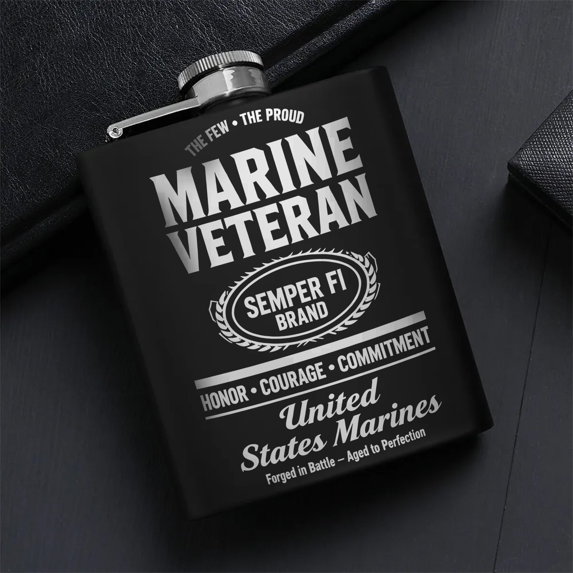 Proud Marine Veteran Tribute Hip Flask Set