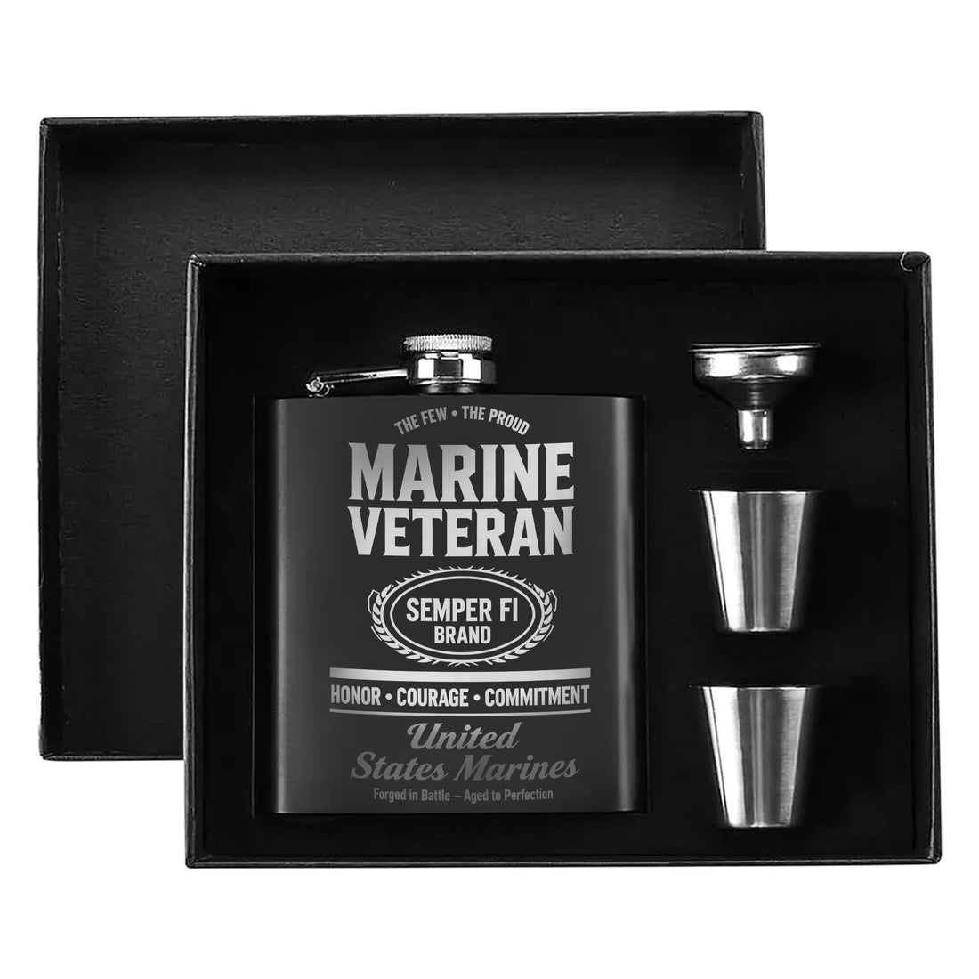 Proud Marine Veteran Tribute Hip Flask Set