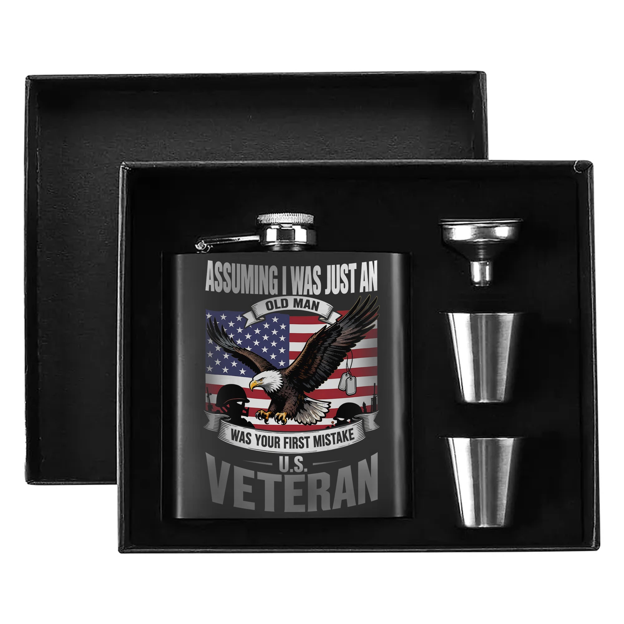 Veteran's Bold Statement of Experience Hip Flask Set