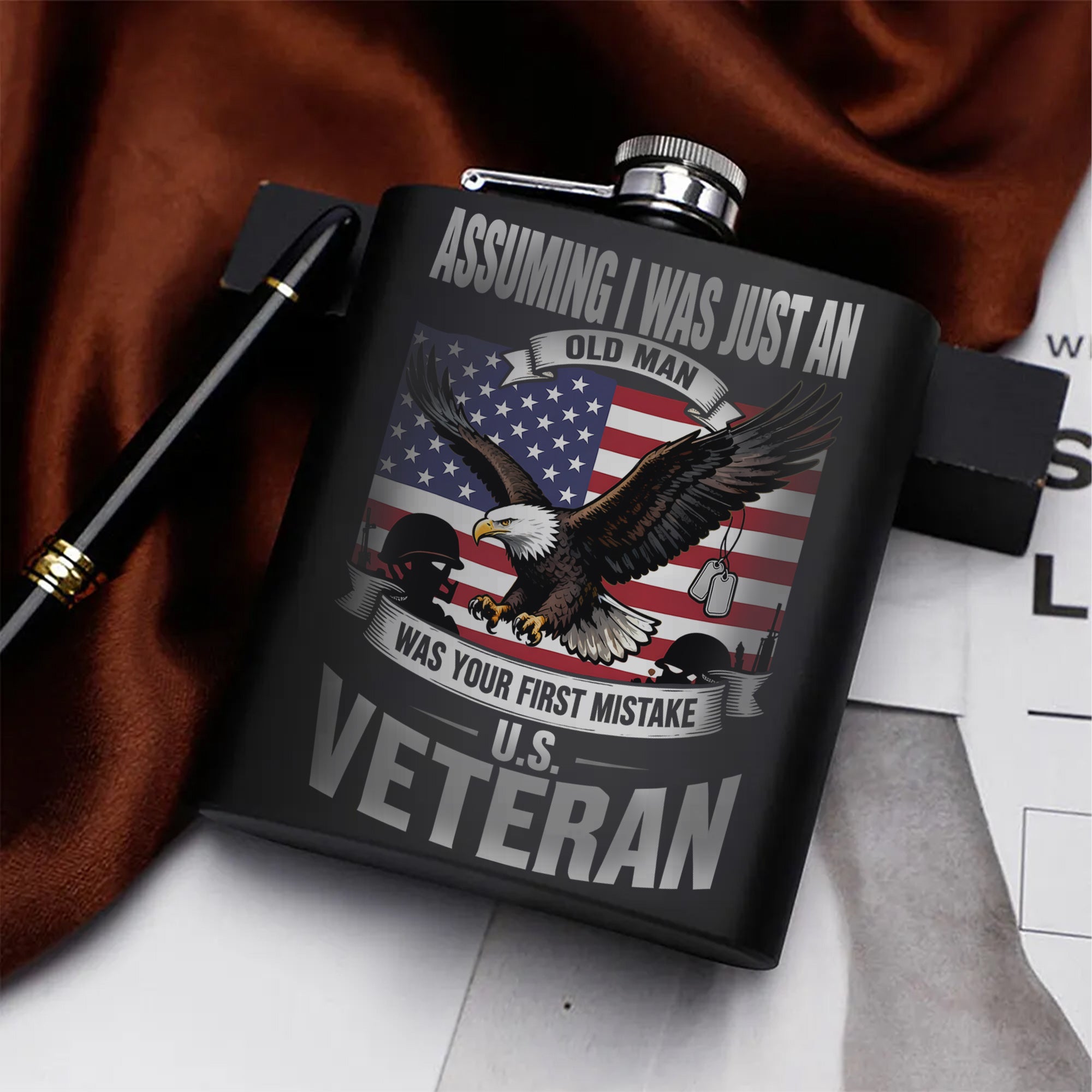 Veteran's Bold Statement of Experience Hip Flask Set
