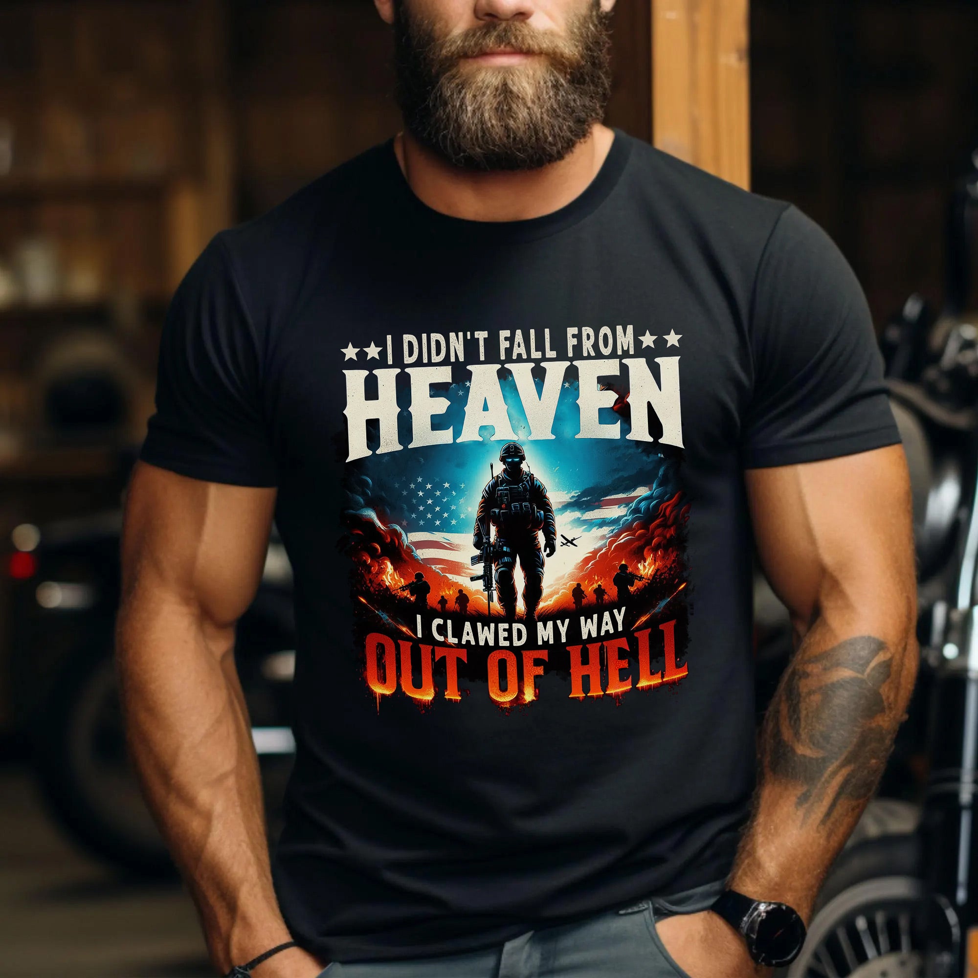 I Didn’t Fall from Heaven I Clawed My Way Out of Hell Bold Veteran T-Shirt