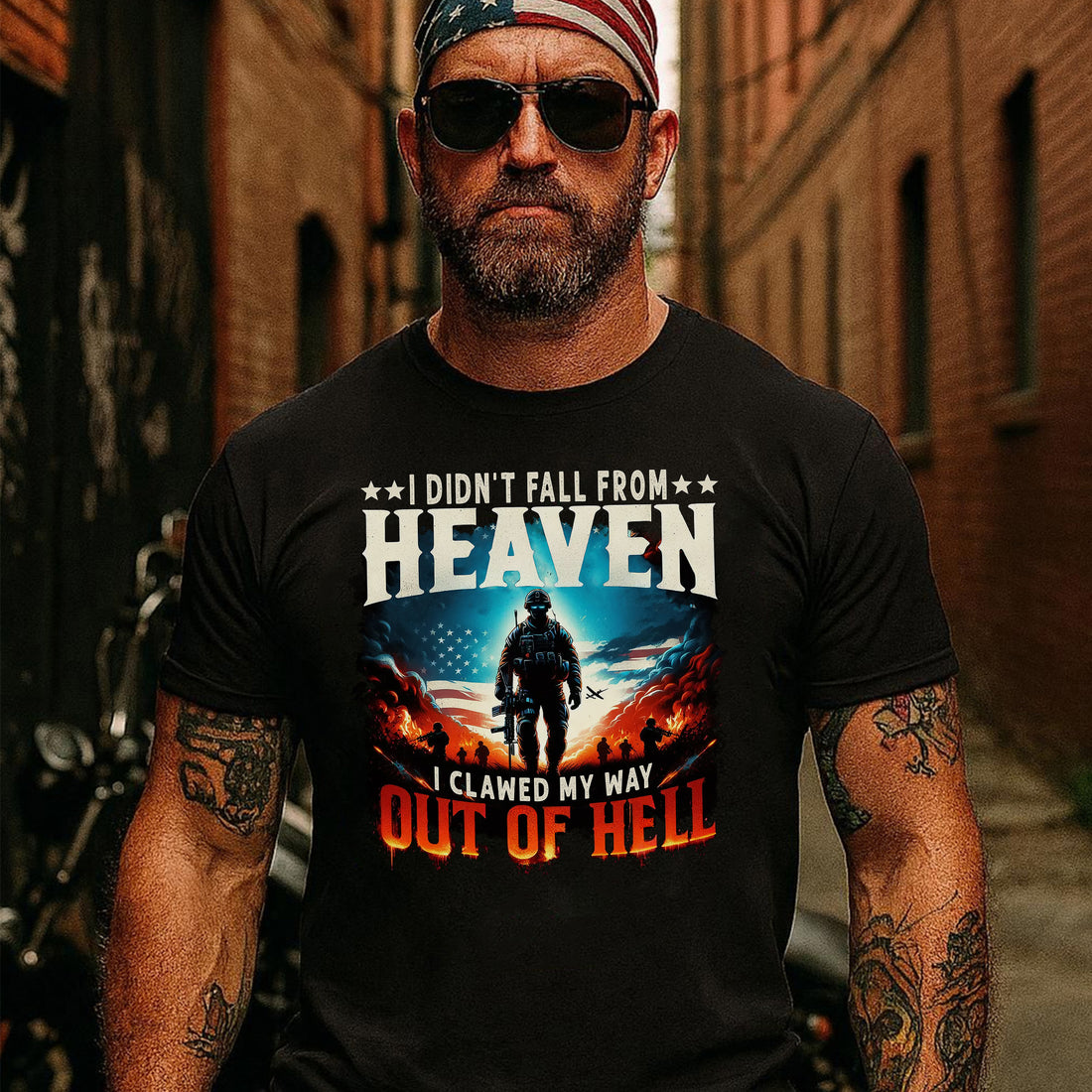 I Didn’t Fall from Heaven I Clawed My Way Out of Hell Bold Veteran T-Shirt