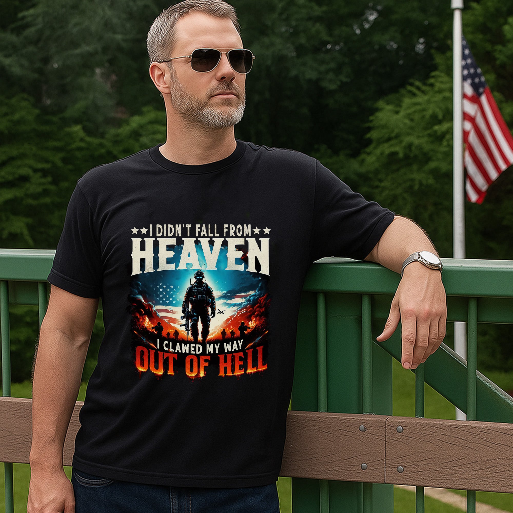 I Didn’t Fall from Heaven I Clawed My Way Out of Hell Bold Veteran T-Shirt