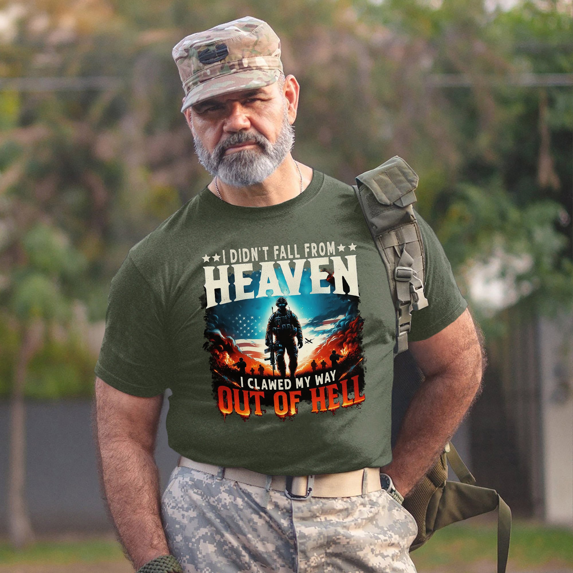 I Didn’t Fall from Heaven I Clawed My Way Out of Hell Bold Veteran T-Shirt