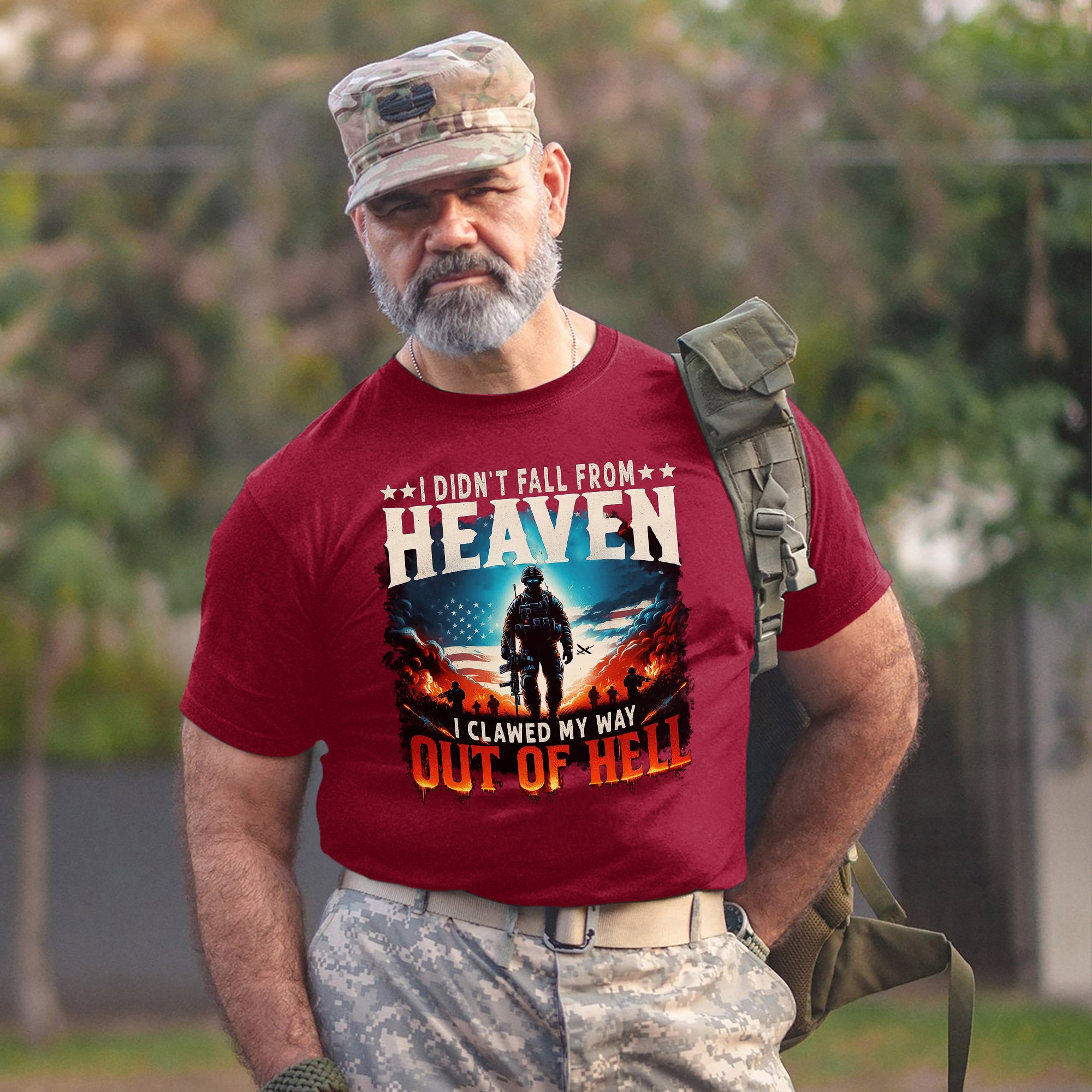 I Didn’t Fall from Heaven I Clawed My Way Out of Hell Bold Veteran T-Shirt