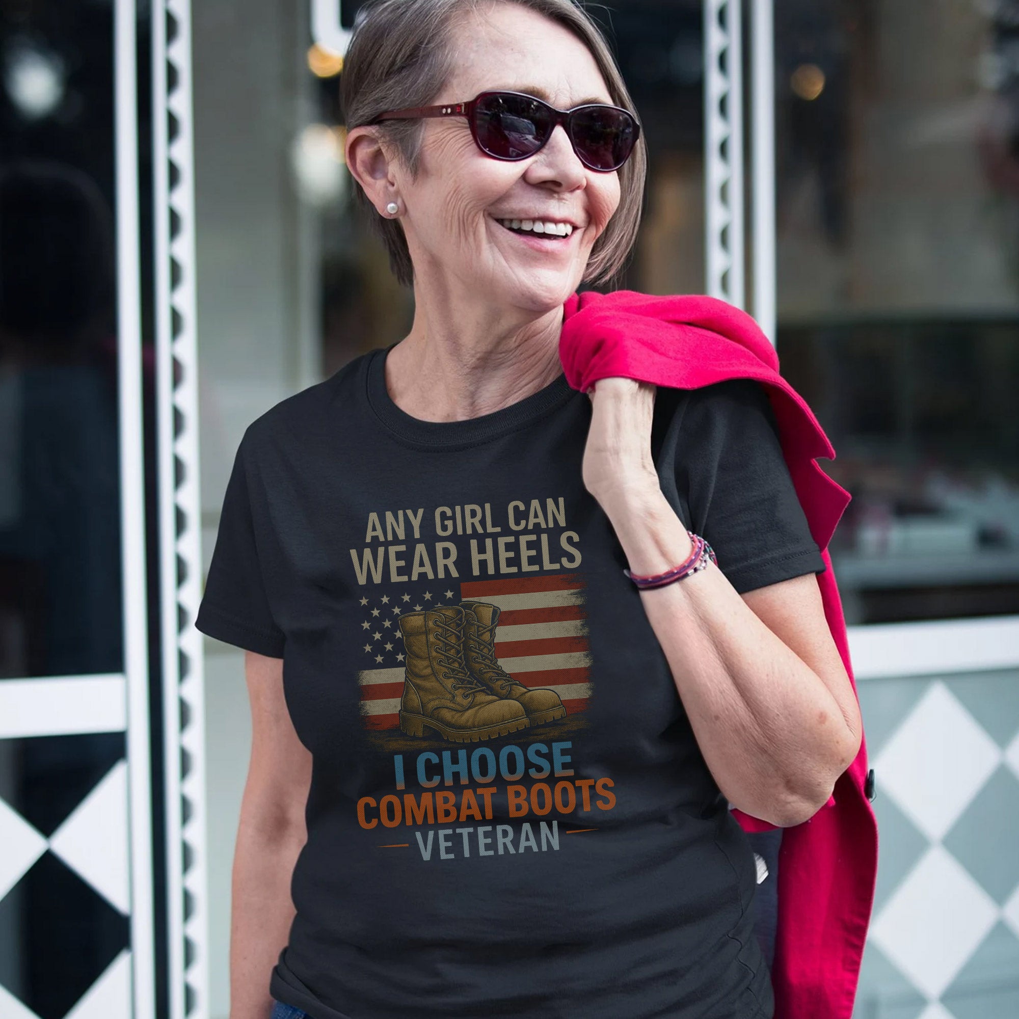 Any Girl Can Wear Heels I Choose Combat Boots Proud Female US Military T-Shirt