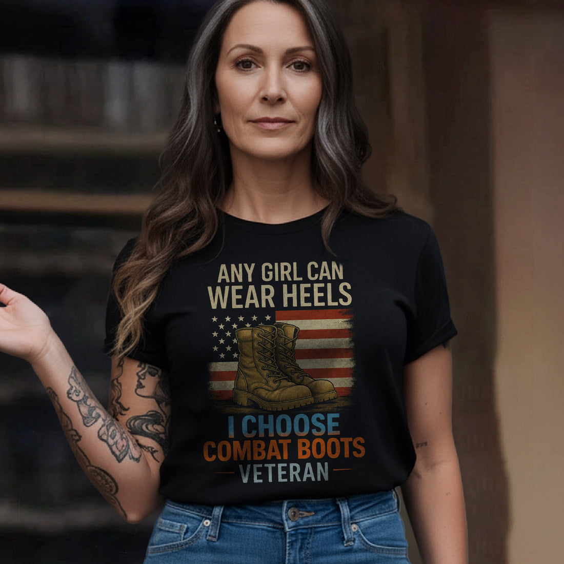 Any Girl Can Wear Heels I Choose Combat T-Shirt