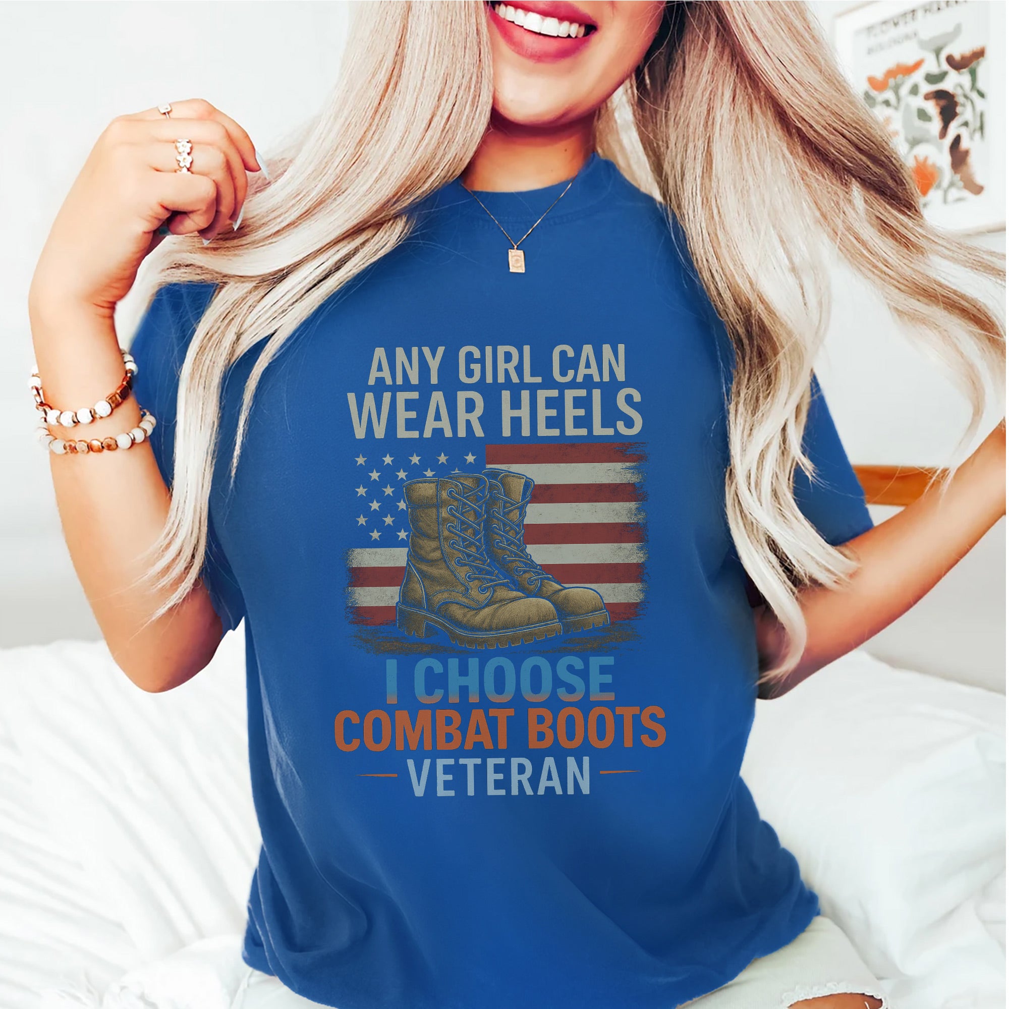 Any Girl Can Wear Heels I Choose Combat Boots Proud Female US Military T-Shirt