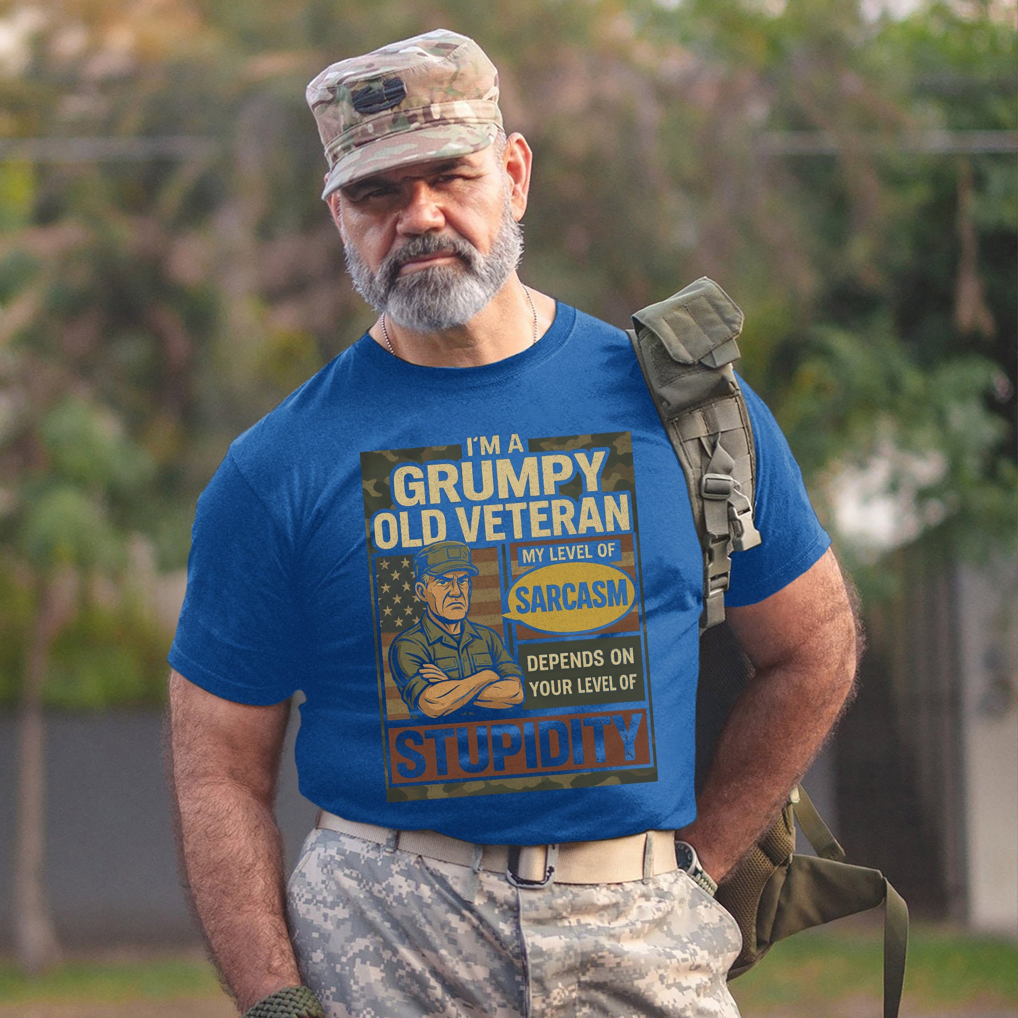 I’m a Grumpy Old Veteran My Sarcasm Depends on Your Level of Stupidity Funny US Military T-Shirt