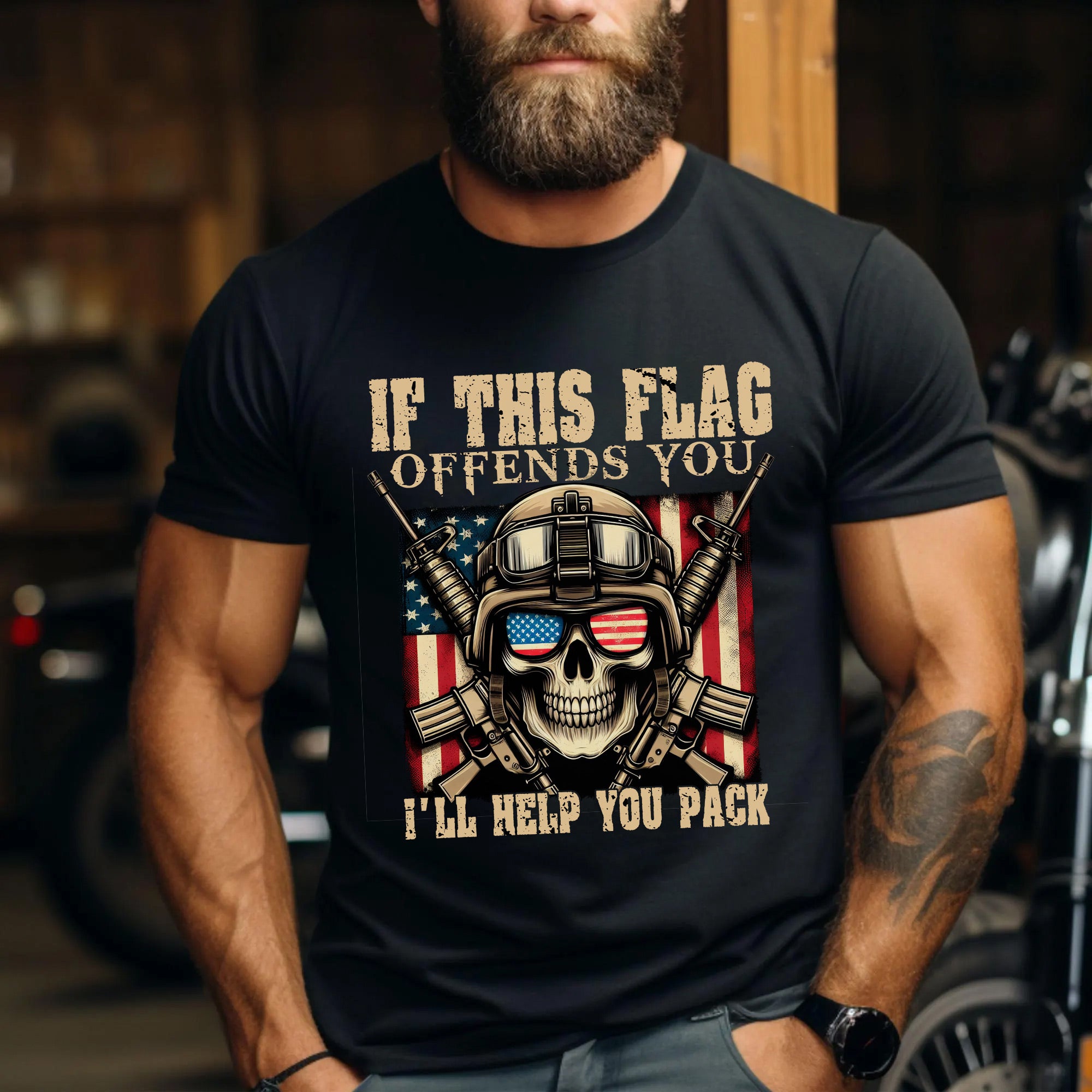 If This Flag Offends You I’ll Help You Pack Patriotic American Flag US Military T-Shirt
