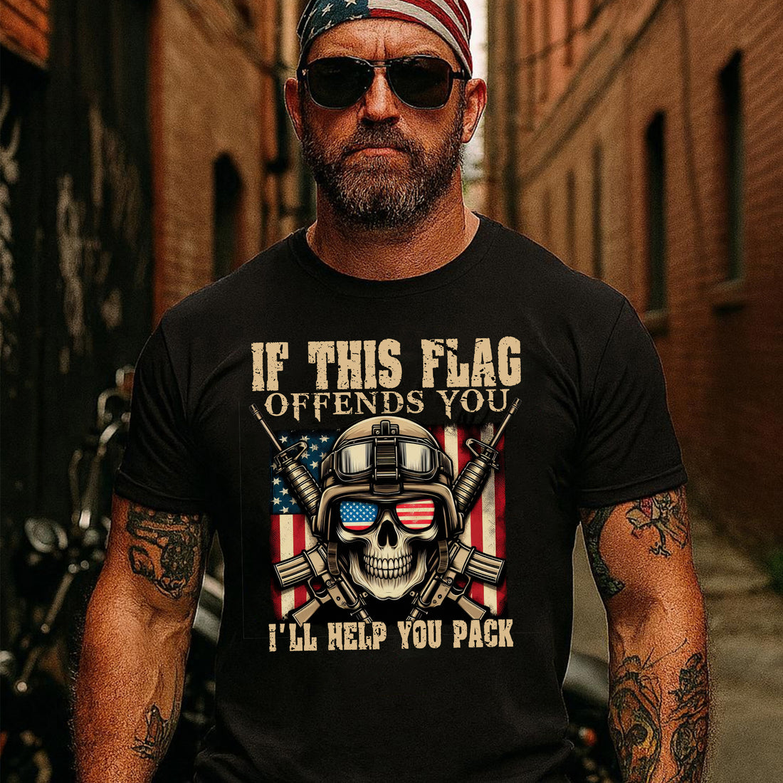 If This Flag Offends You I’ll Help You Pack Patriotic American Flag US Military T-Shirt