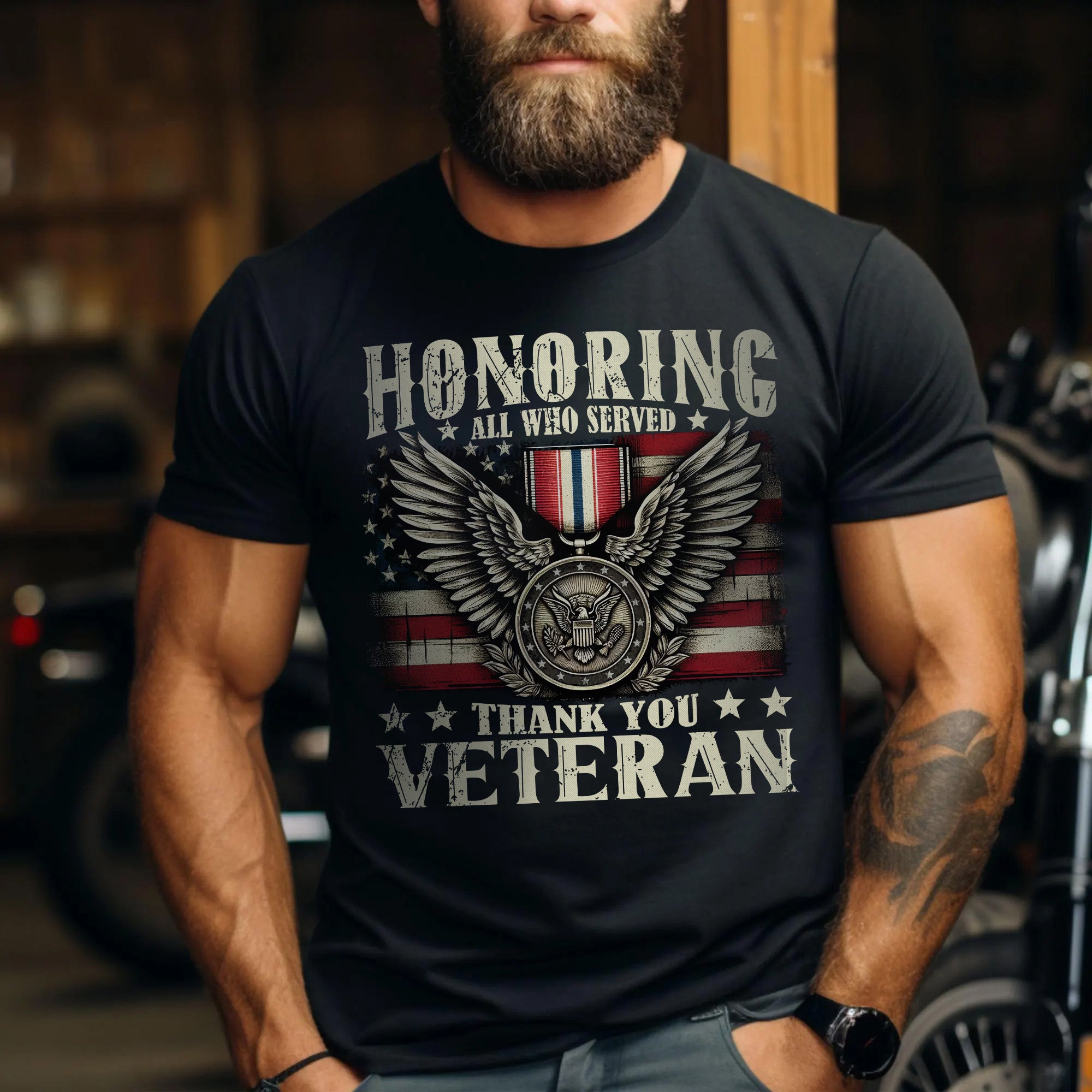 Honoring All Who Served Thank You Veterans US Military Patriotic T-Shirt