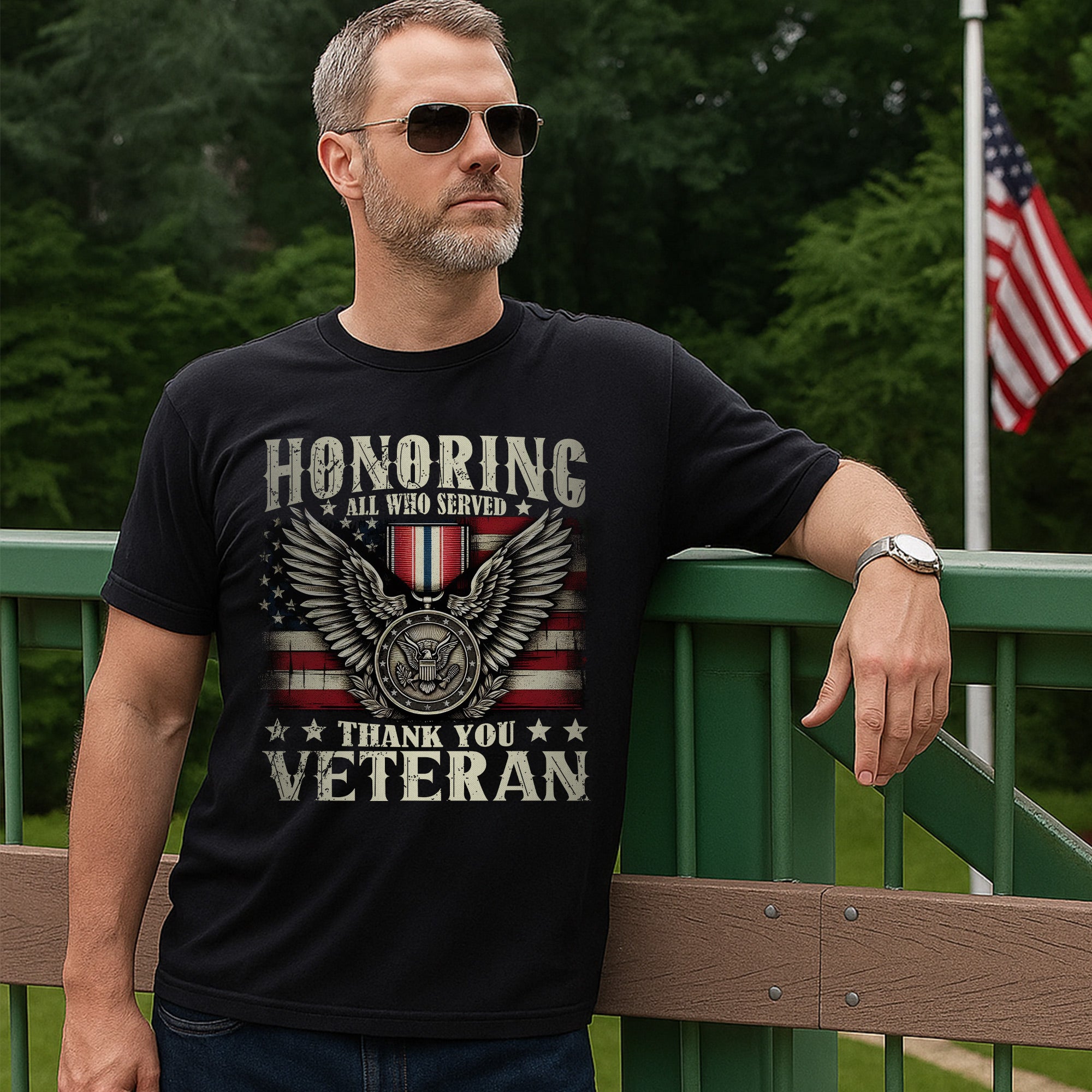 Honoring All Who Served Thank You Veterans US Military Patriotic T-Shirt