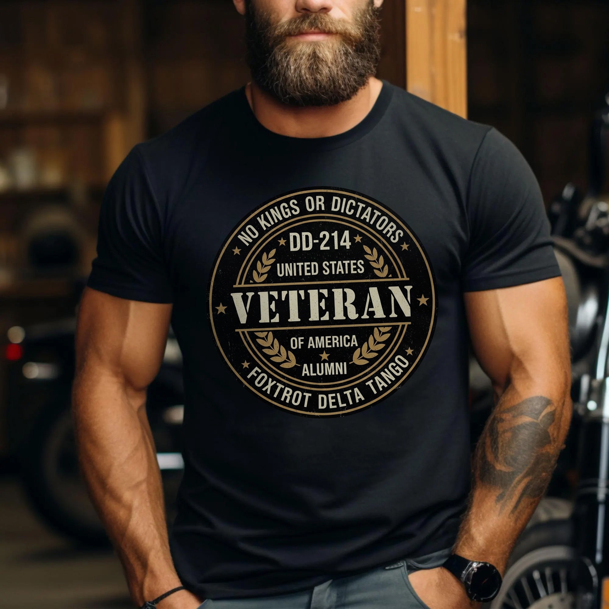 No Kings or Dictators Foxtrot Delta Tango DD214 Veteran Alumni United States of America T-Shirt