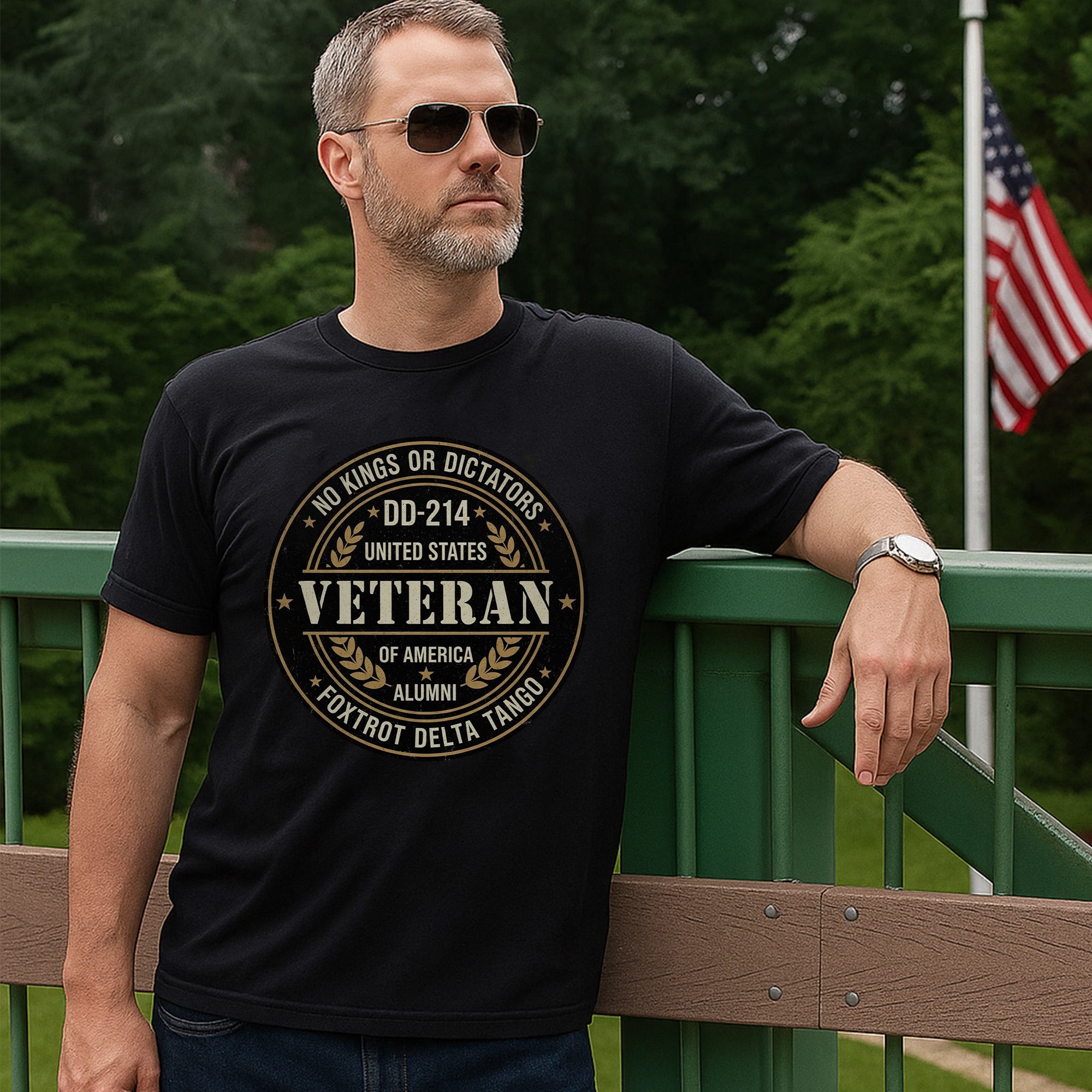 No Kings or Dictators Foxtrot Delta Tango DD214 Veteran Alumni United States of America T-Shirt