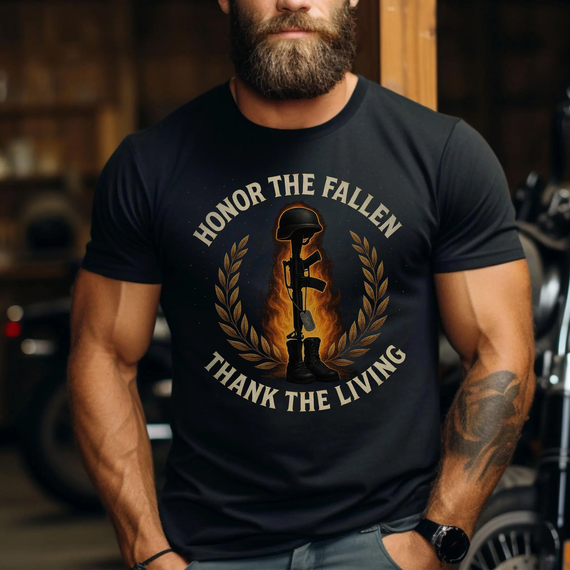 Honor the Fallen Thank the Living US Military Veteran Patriotic Tribute T-Shirt
