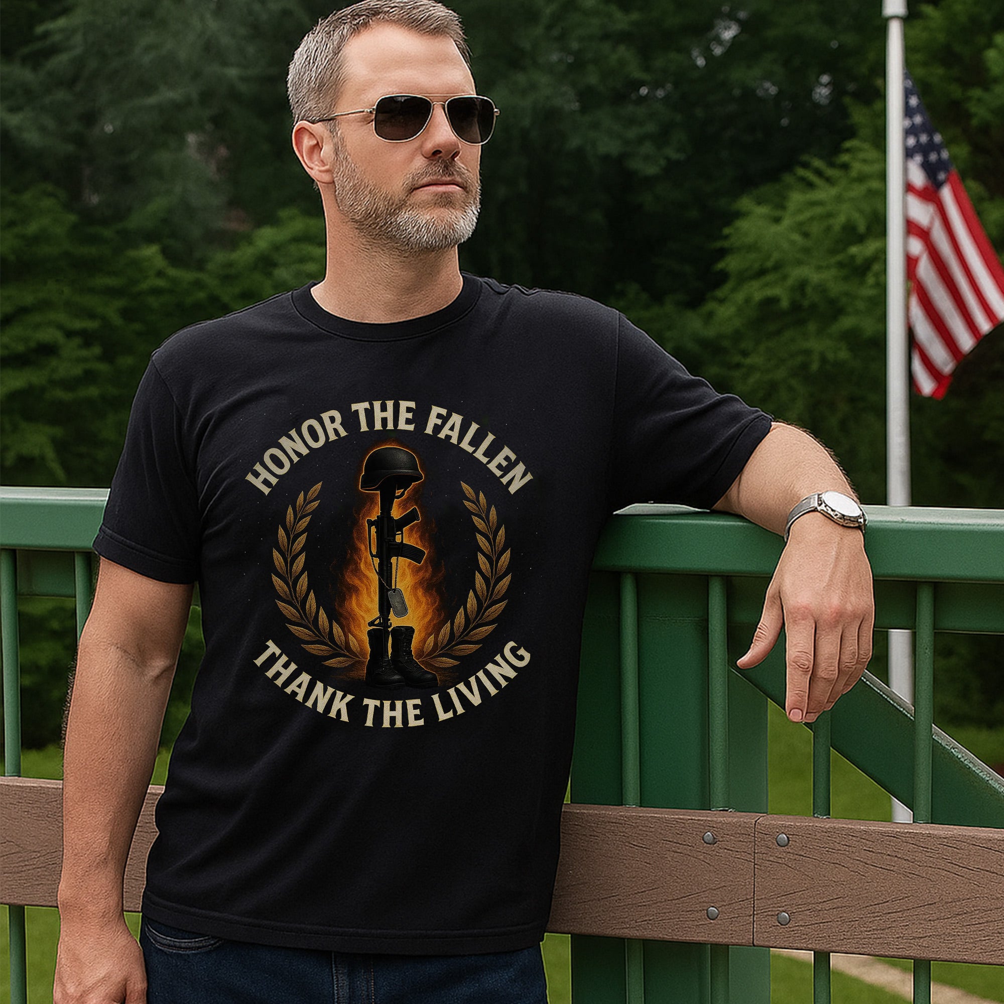 Honor the Fallen Thank the Living US Military Veteran Patriotic Tribute T-Shirt