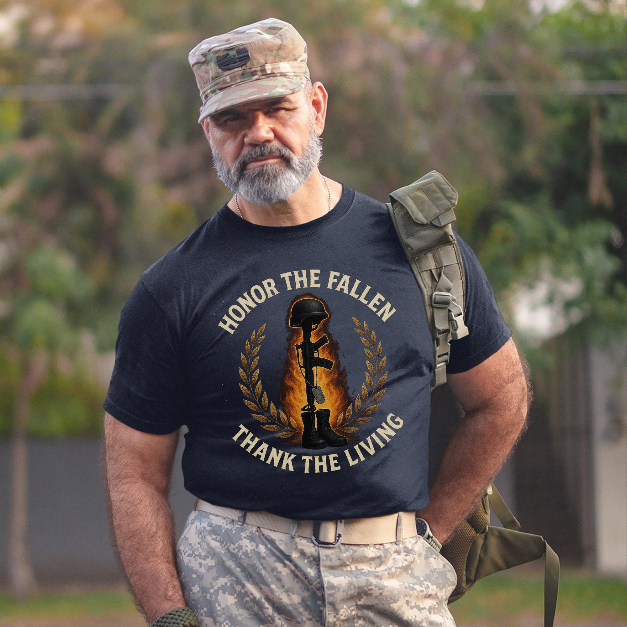 Honor the Fallen Thank the Living US Military Veteran Patriotic Tribute T-Shirt