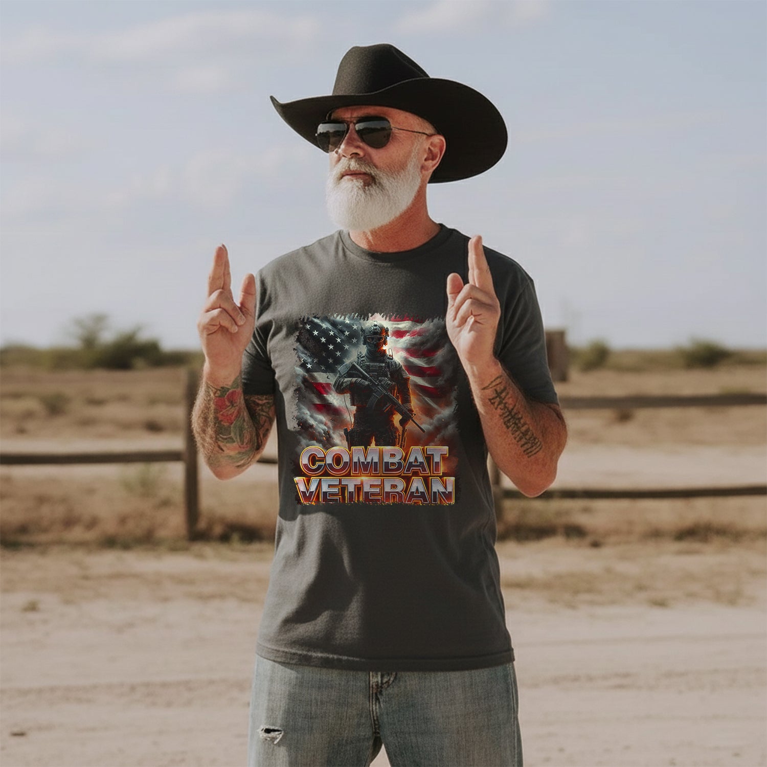 Combat Veteran US Military Patriotic T-Shirt