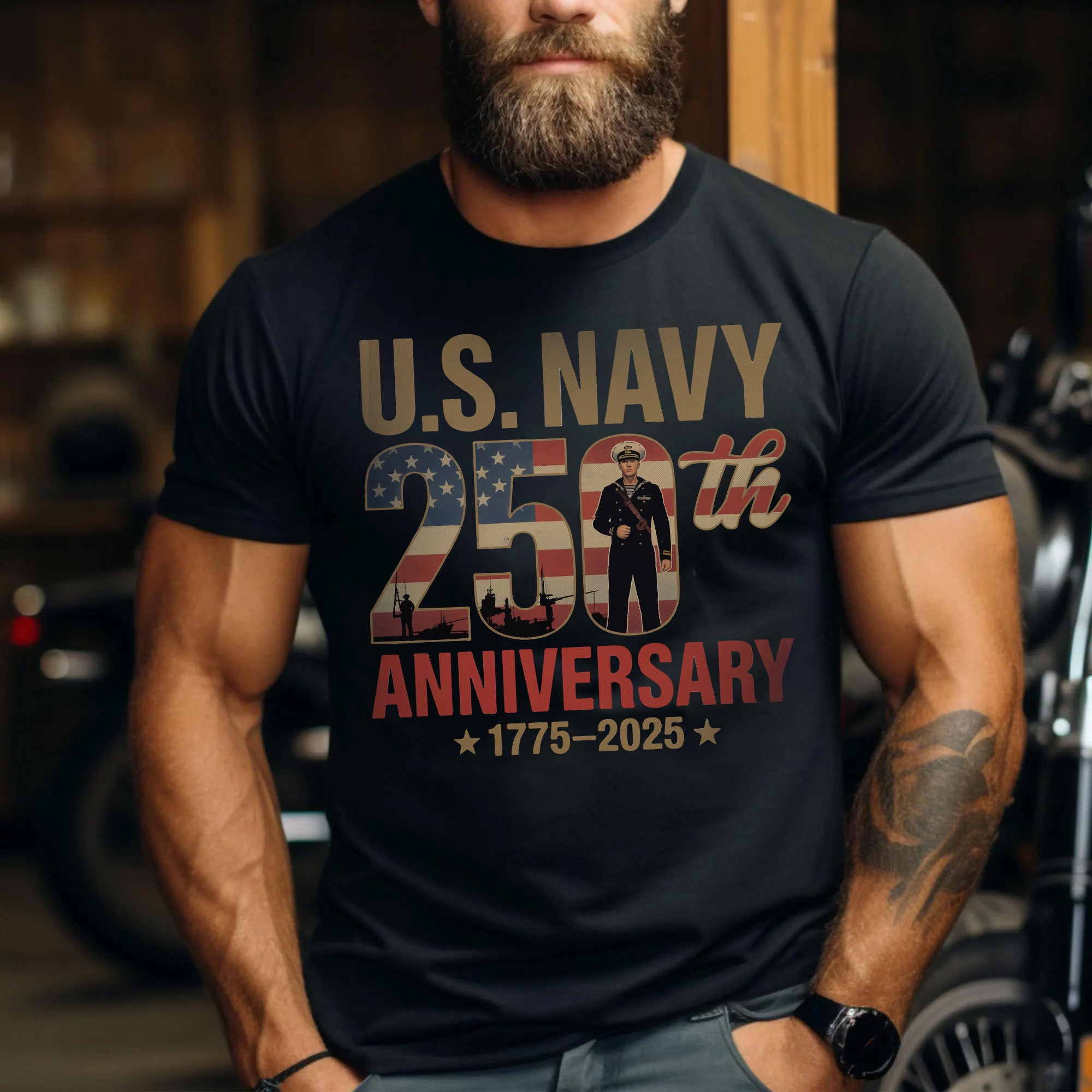 Proud Navy Day 250th Anniversary 1775–2025 US Military Veteran Patriotic Tribute T-Shirt