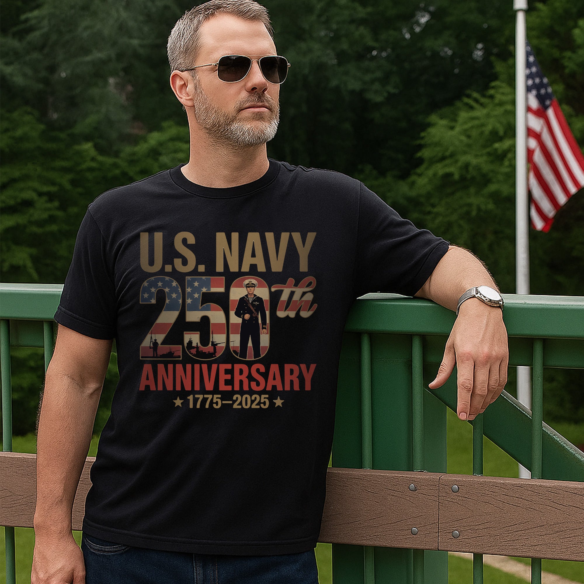 Proud Navy Day 250th Anniversary 1775–2025 US Military Veteran Patriotic Tribute T-Shirt