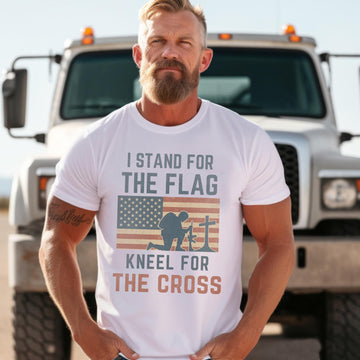 Stand for the Flag Kneel for the Cross US Military Patriotic Veteran Pride T-Shirt