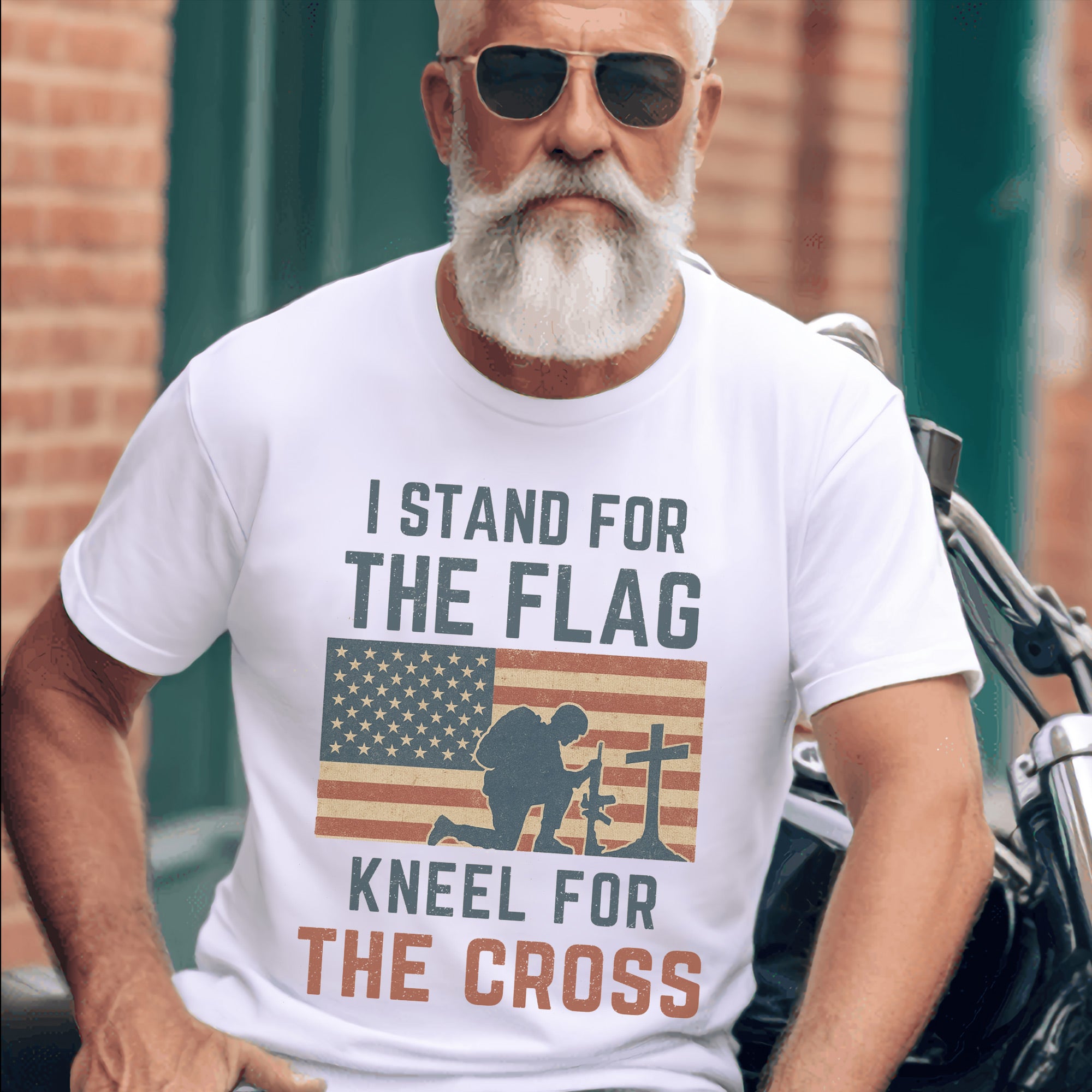 Stand for the Flag Kneel for the Cross US Military Patriotic Veteran Pride T-Shirt