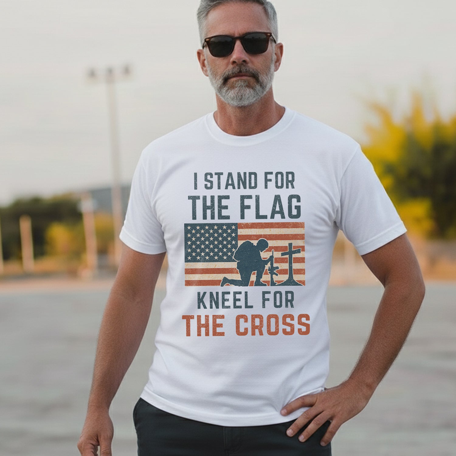 Stand for the Flag Kneel for the Cross US T-Shirt Secondary image