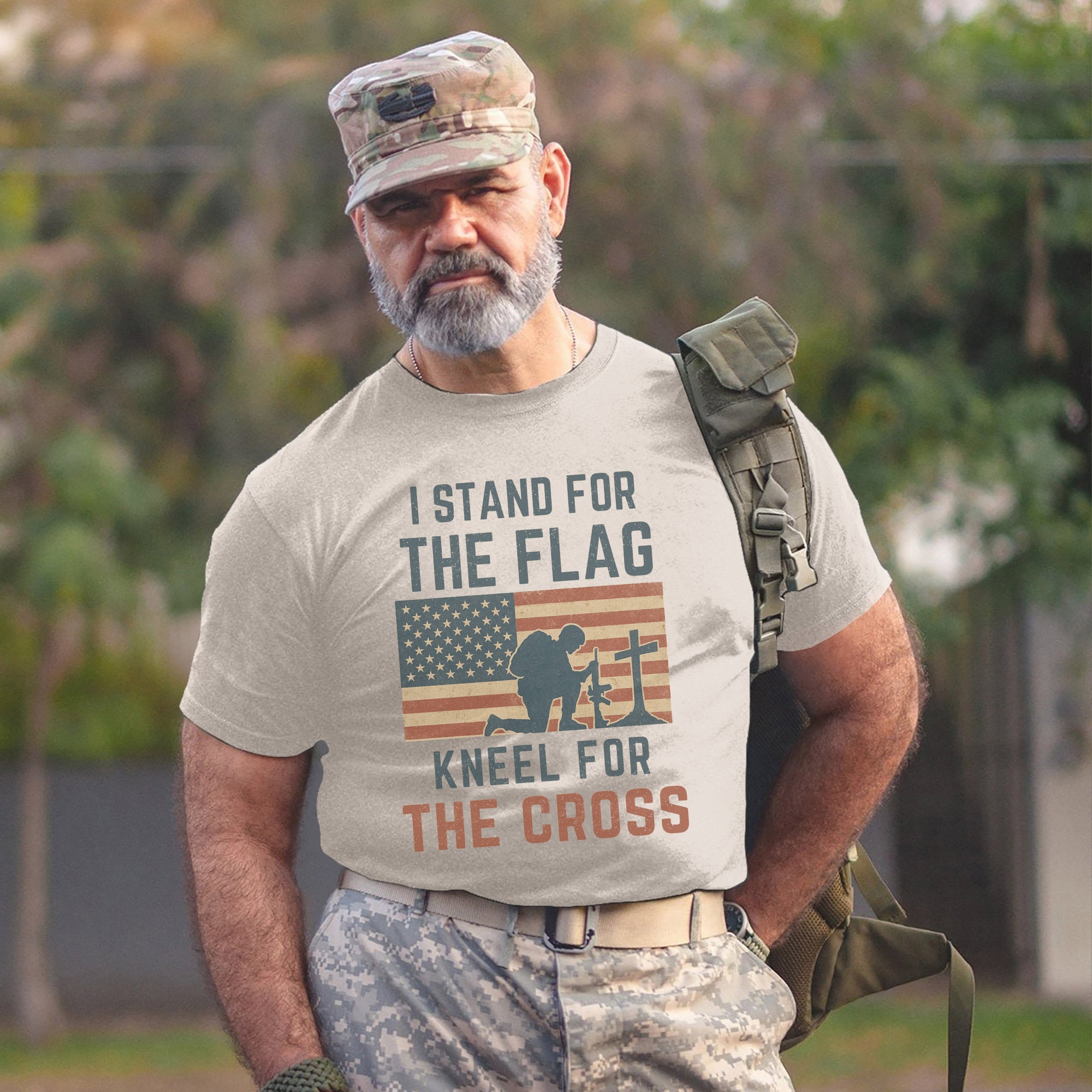 Stand for the Flag Kneel for the Cross US Military Patriotic Veteran Pride T-Shirt