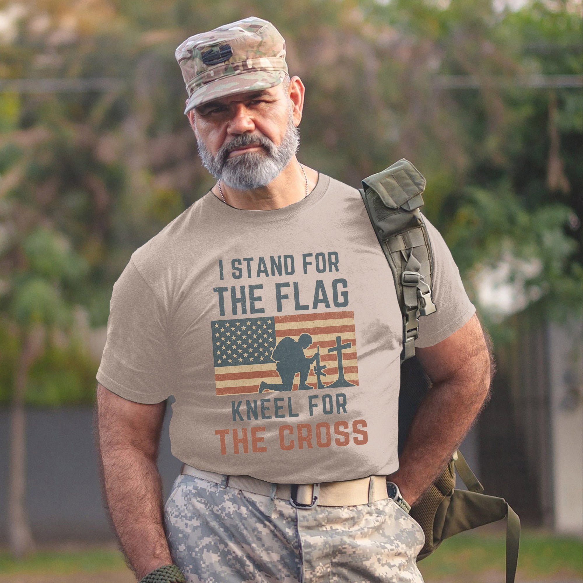Stand for the Flag Kneel for the Cross US Military Patriotic Veteran Pride T-Shirt