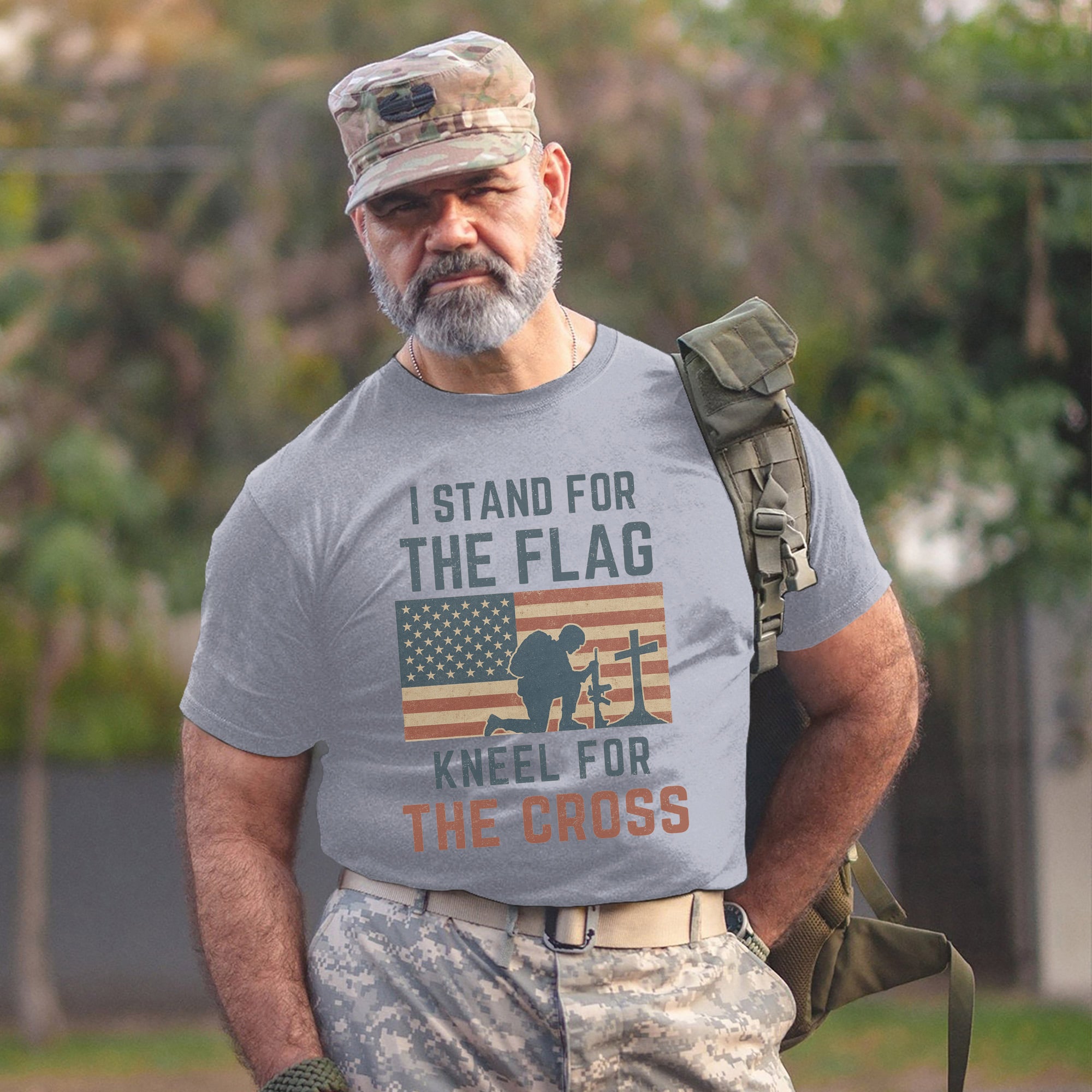 Stand for the Flag Kneel for the Cross US Military Patriotic Veteran Pride T-Shirt