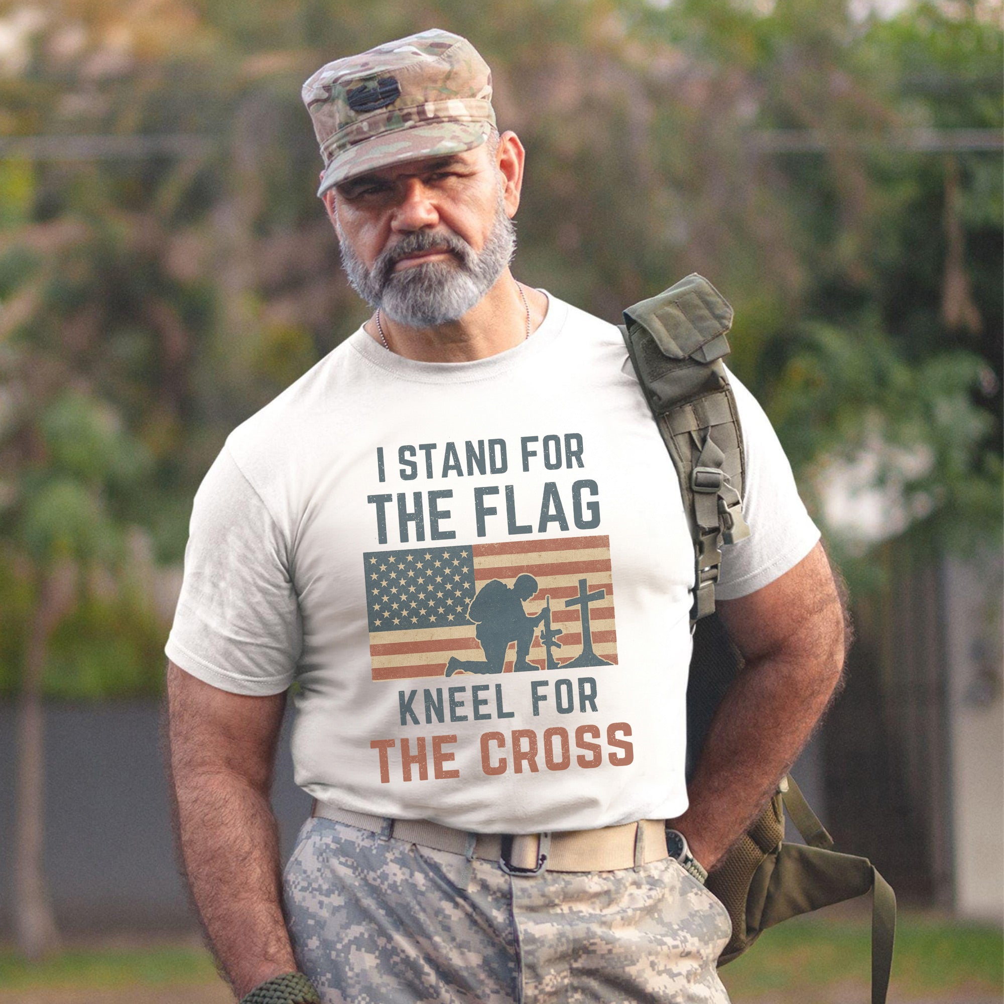Stand for the Flag Kneel for the Cross US Military Patriotic Veteran Pride T-Shirt