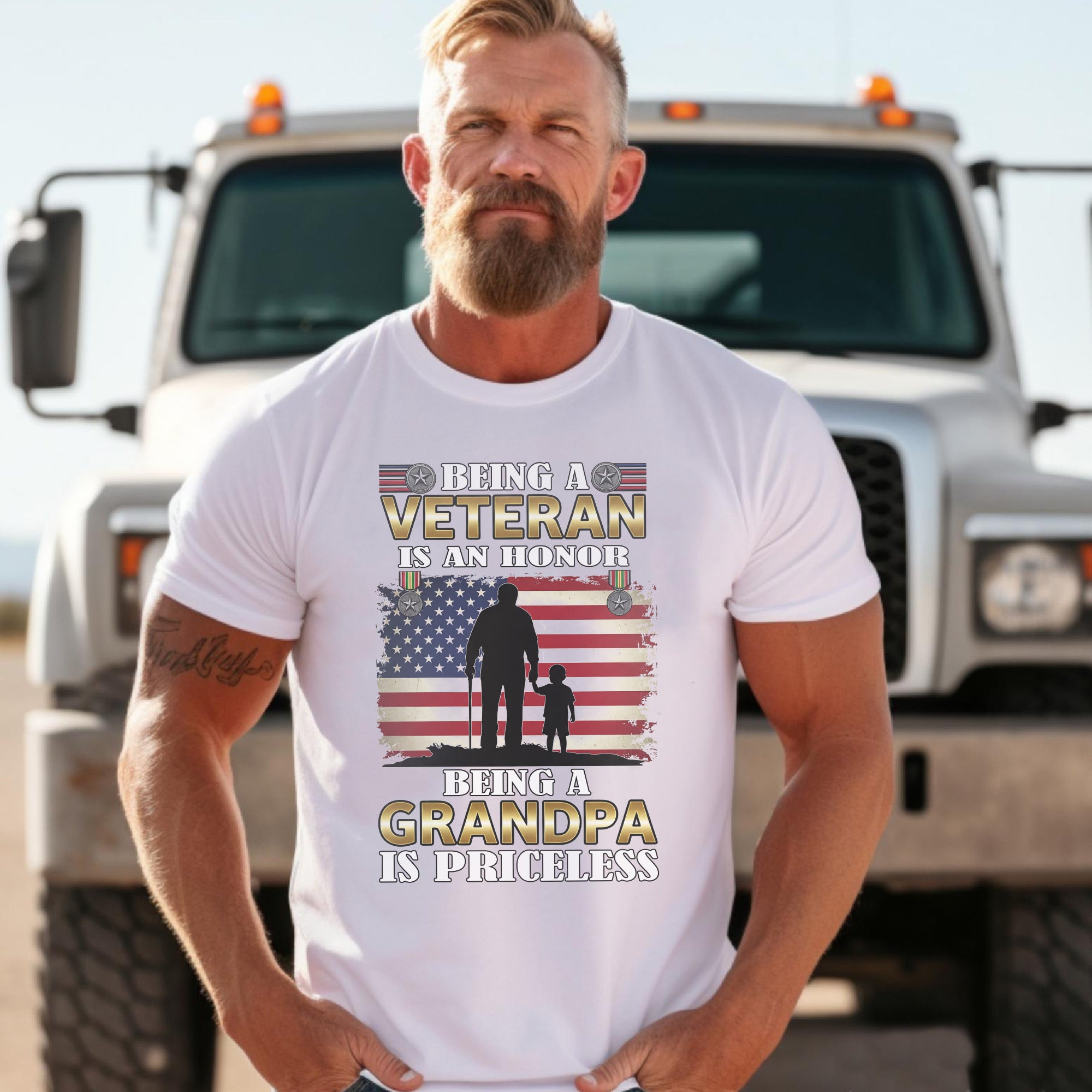 Being a Veteran Is an Honor Being a Grandpa Is Priceless US Military Patriotic T-Shirt