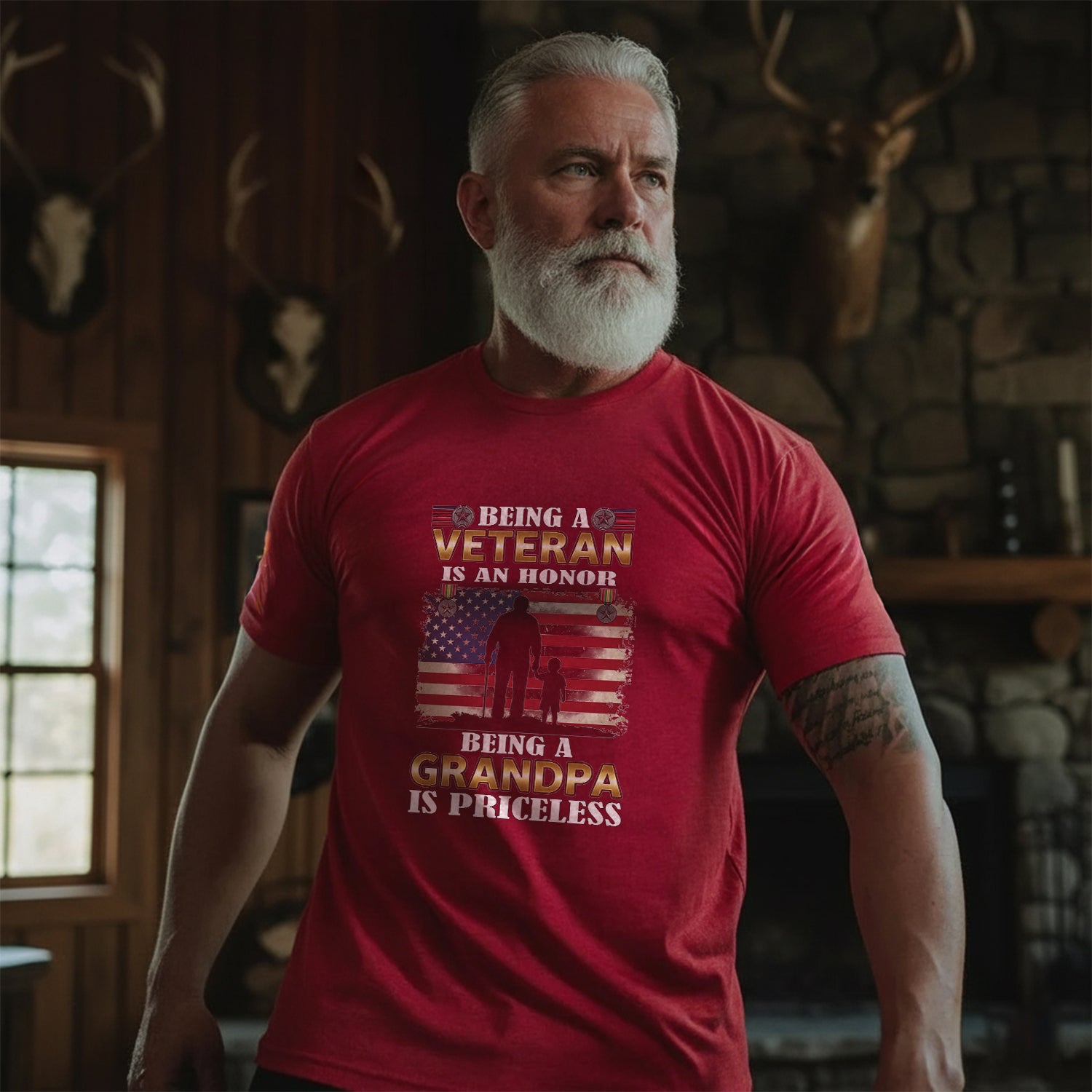 Being a Veteran Is an Honor Being a Grandpa Is Priceless T-Shirt Secondary image