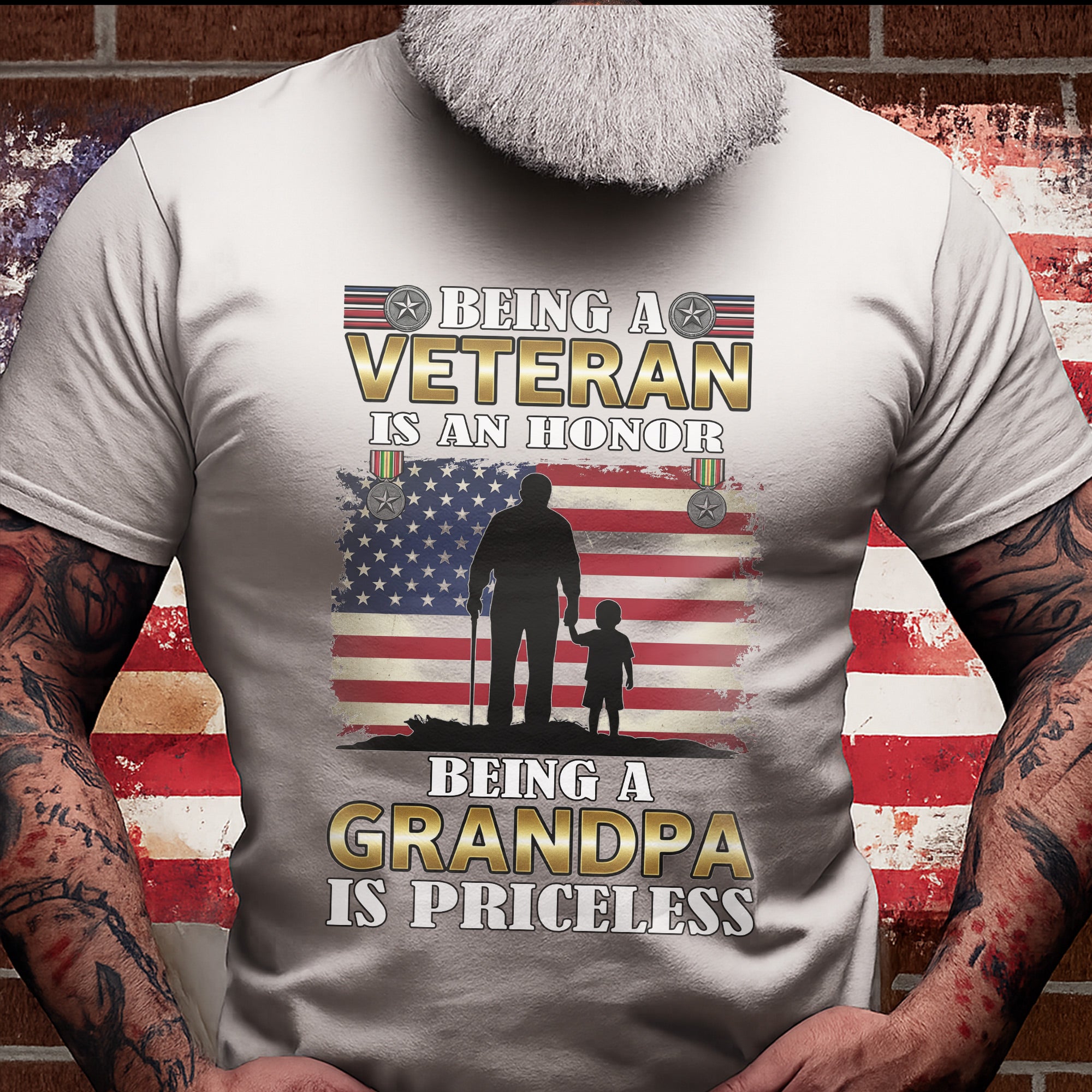 Being a Veteran Is an Honor Being a Grandpa Is Priceless US Military Patriotic T-Shirt