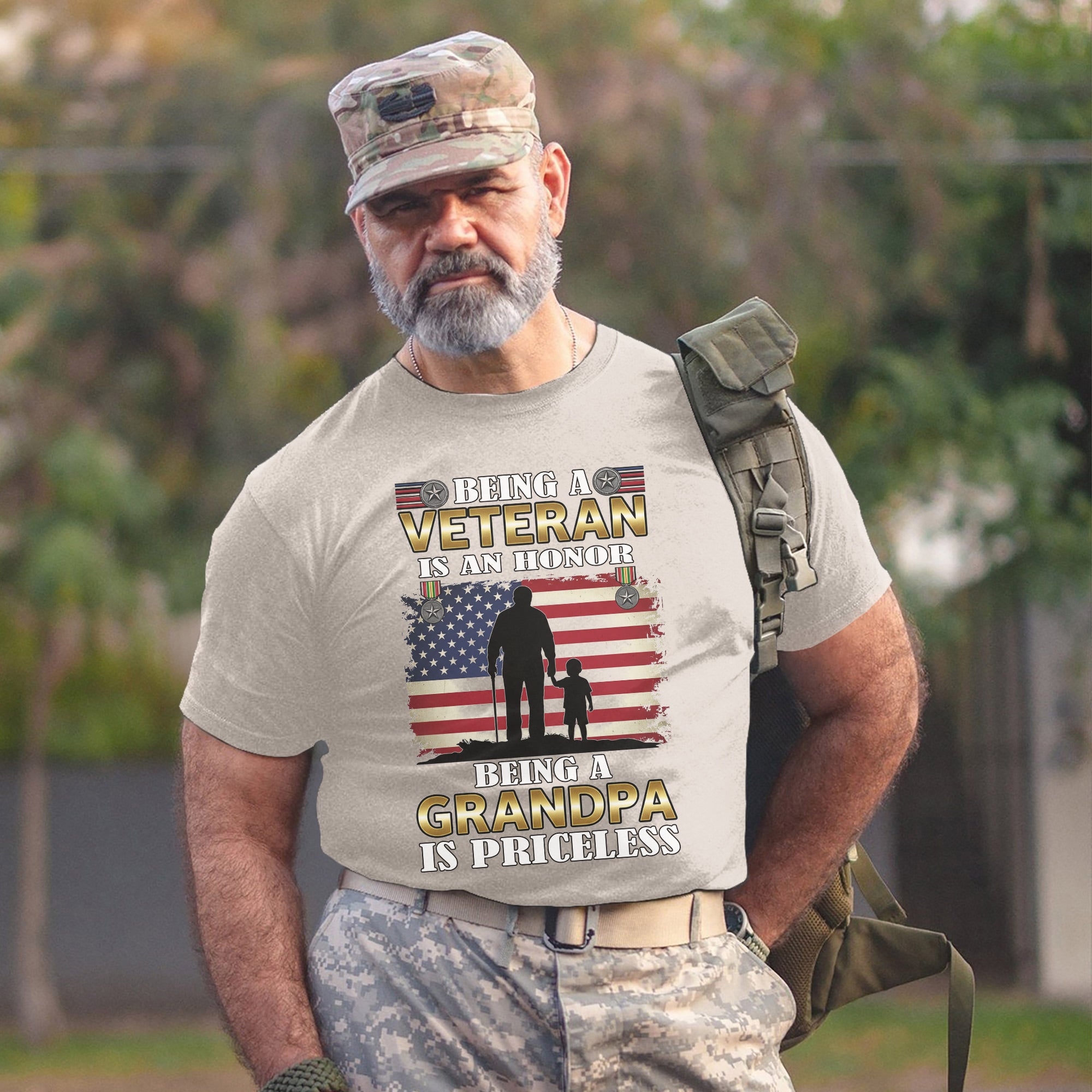 Being a Veteran Is an Honor Being a Grandpa Is Priceless US Military Patriotic T-Shirt