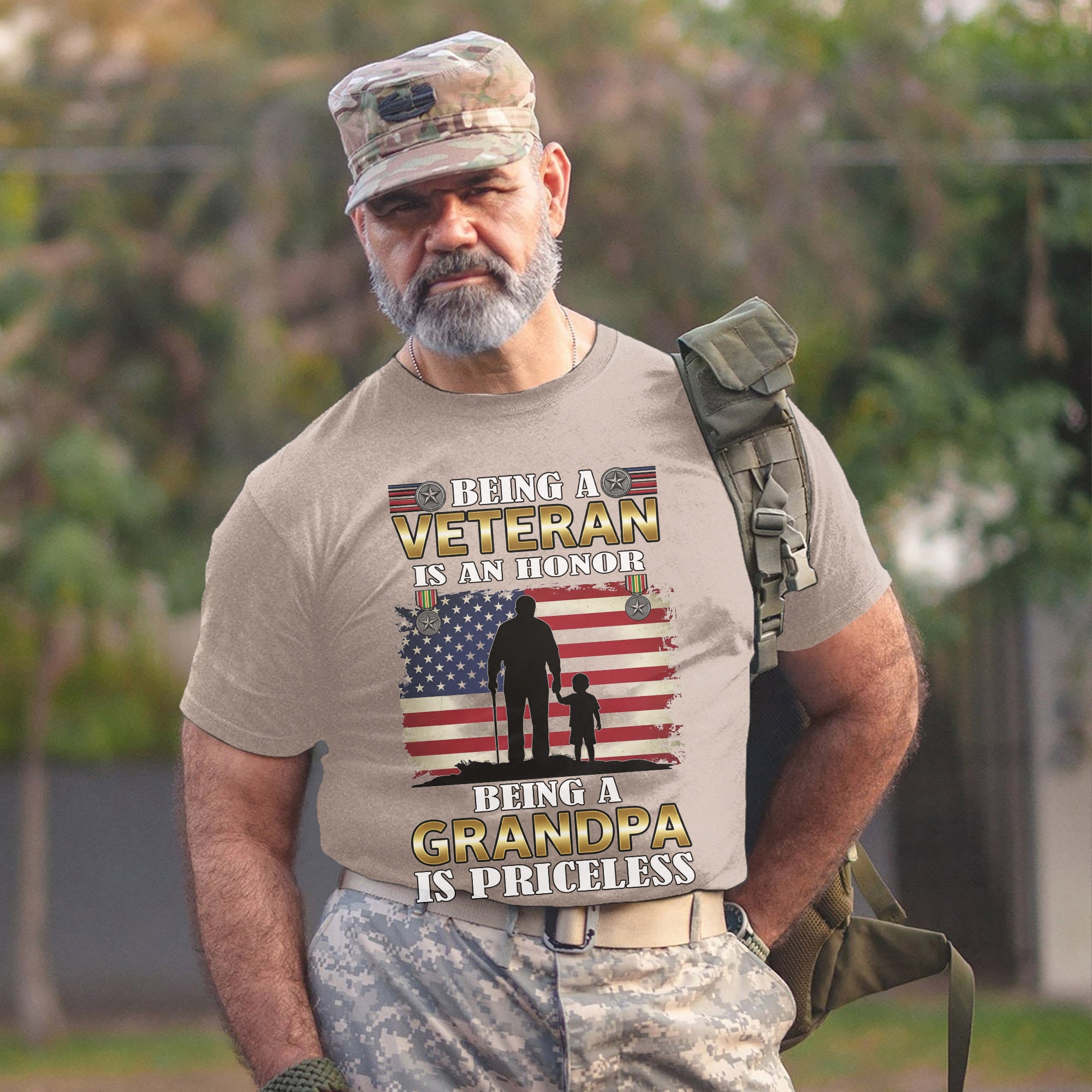 Being a Veteran Is an Honor Being a Grandpa Is Priceless US Military Patriotic T-Shirt