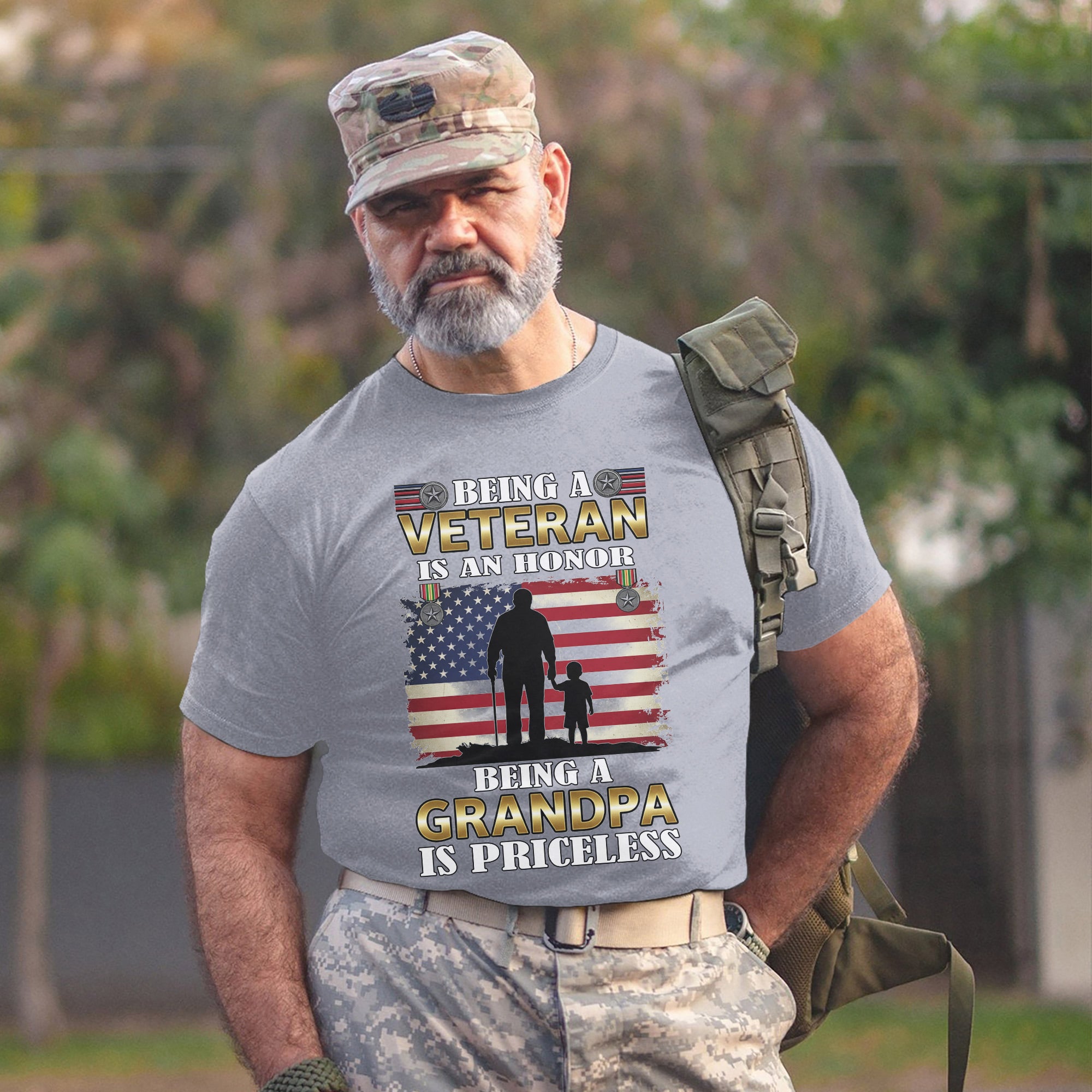 Being a Veteran Is an Honor Being a Grandpa Is Priceless US Military Patriotic T-Shirt