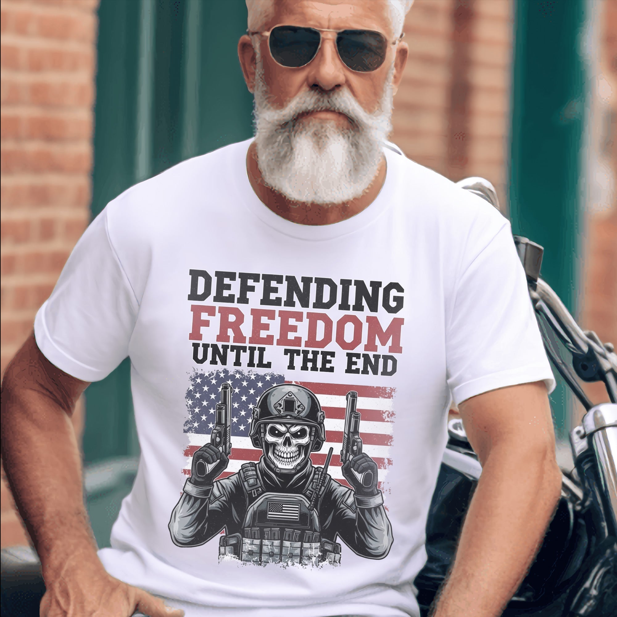 Defending Freedom Until the End US Military Veteran Patriotic Tribute T-Shirt