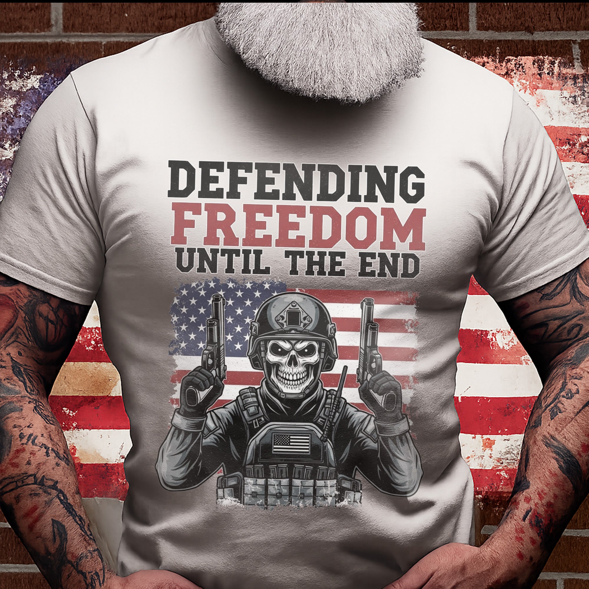 Defending Freedom Until the End US Military Veteran Patriotic Tribute T-Shirt