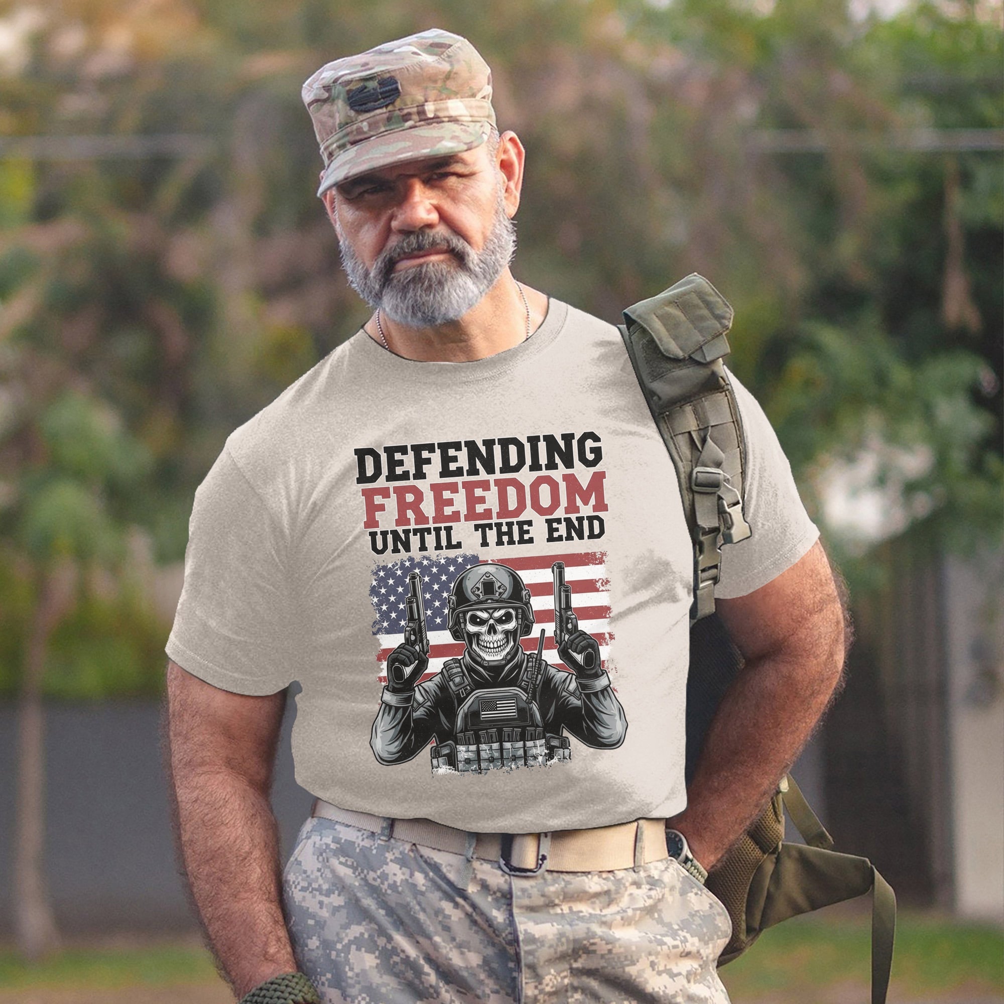 Defending Freedom Until the End US Military Veteran Patriotic Tribute T-Shirt