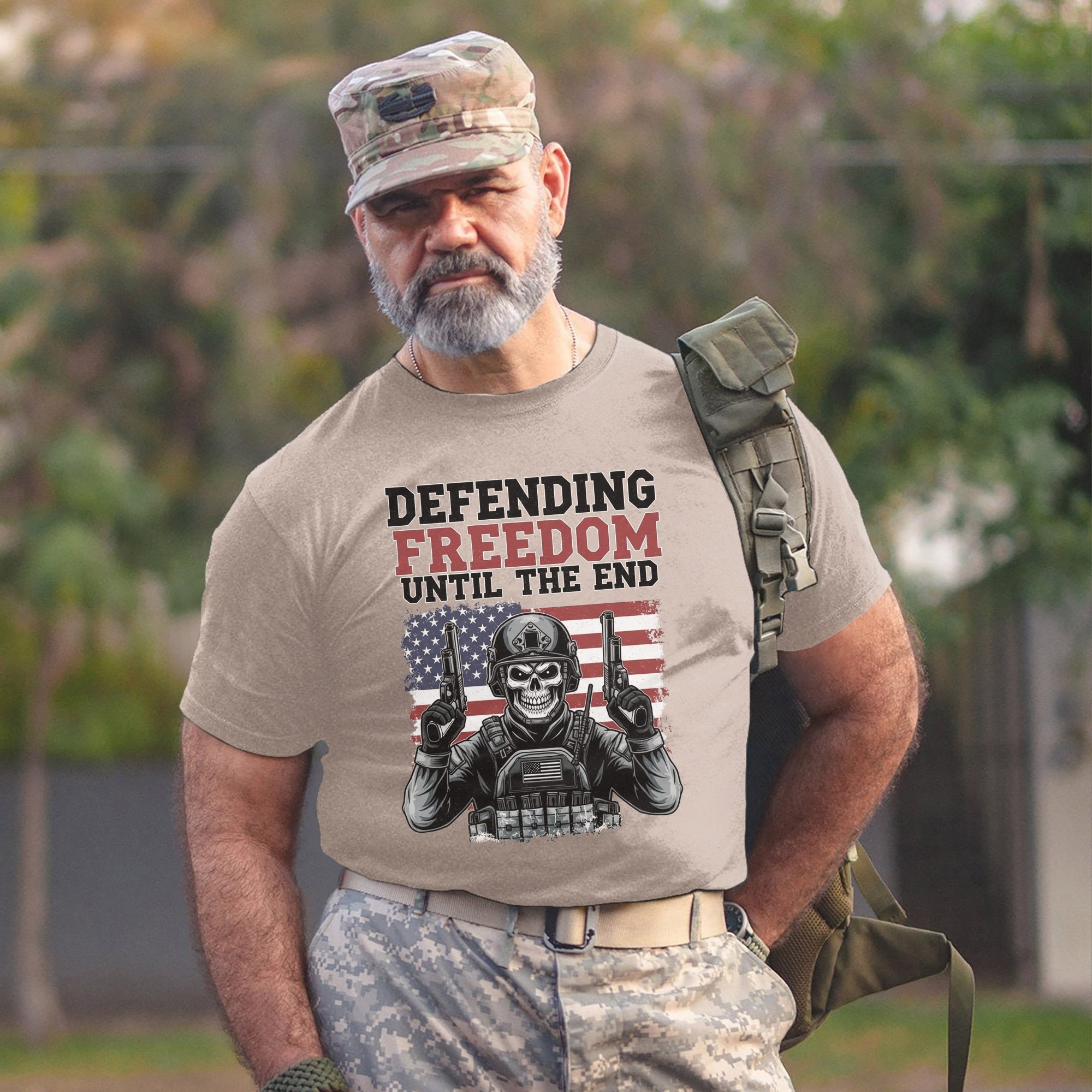 Defending Freedom Until the End US Military Veteran Patriotic Tribute T-Shirt