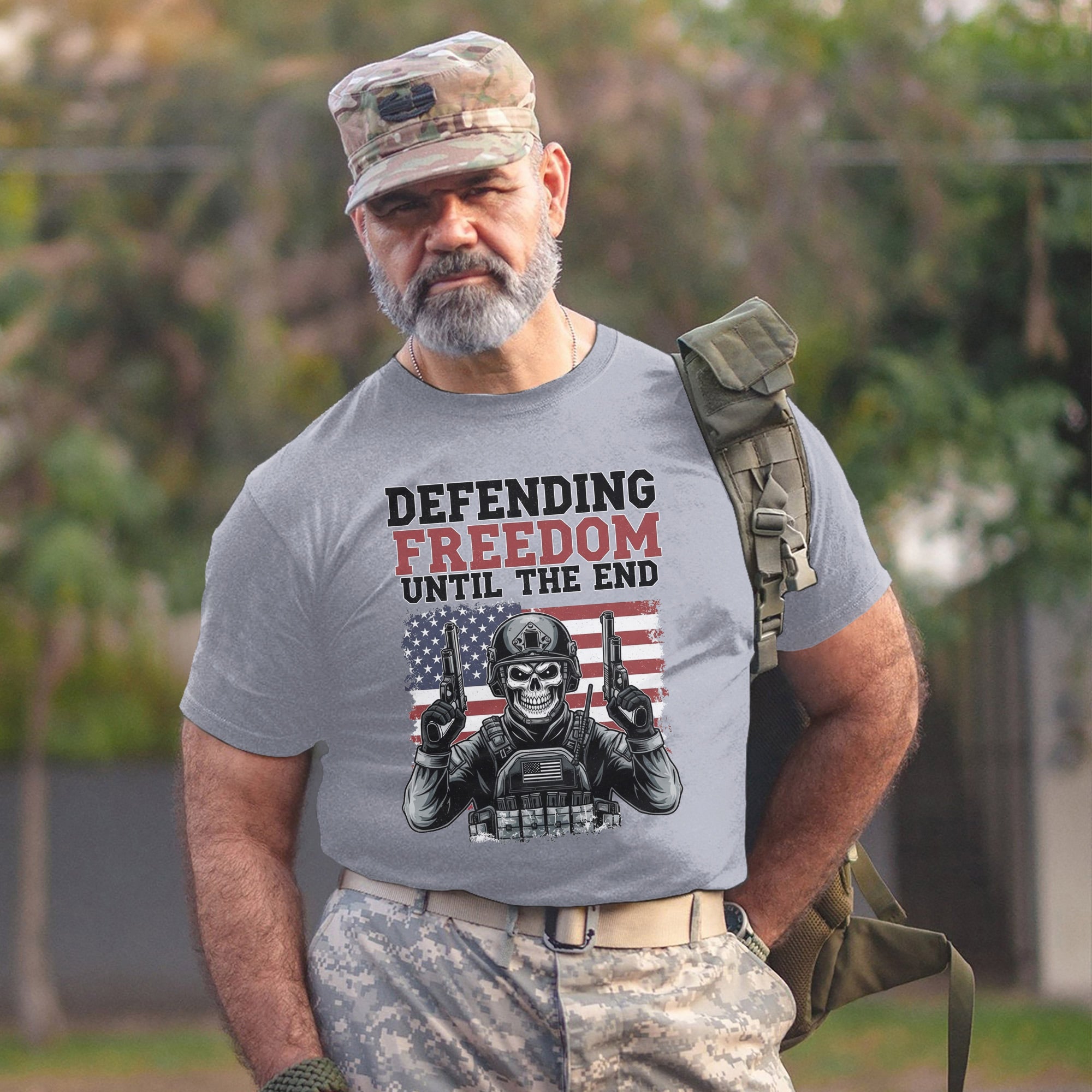 Defending Freedom Until the End US Military Veteran Patriotic Tribute T-Shirt